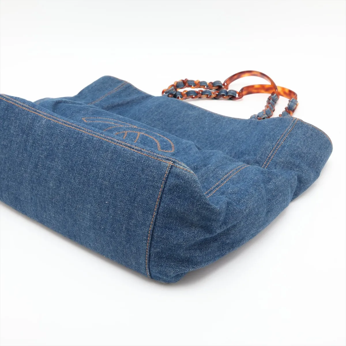 Coco Mark Denim Chain Tote Bag, Tortoiseshell Blue with Gold Hardware, 5300685 (Serial Number 5) — view 3