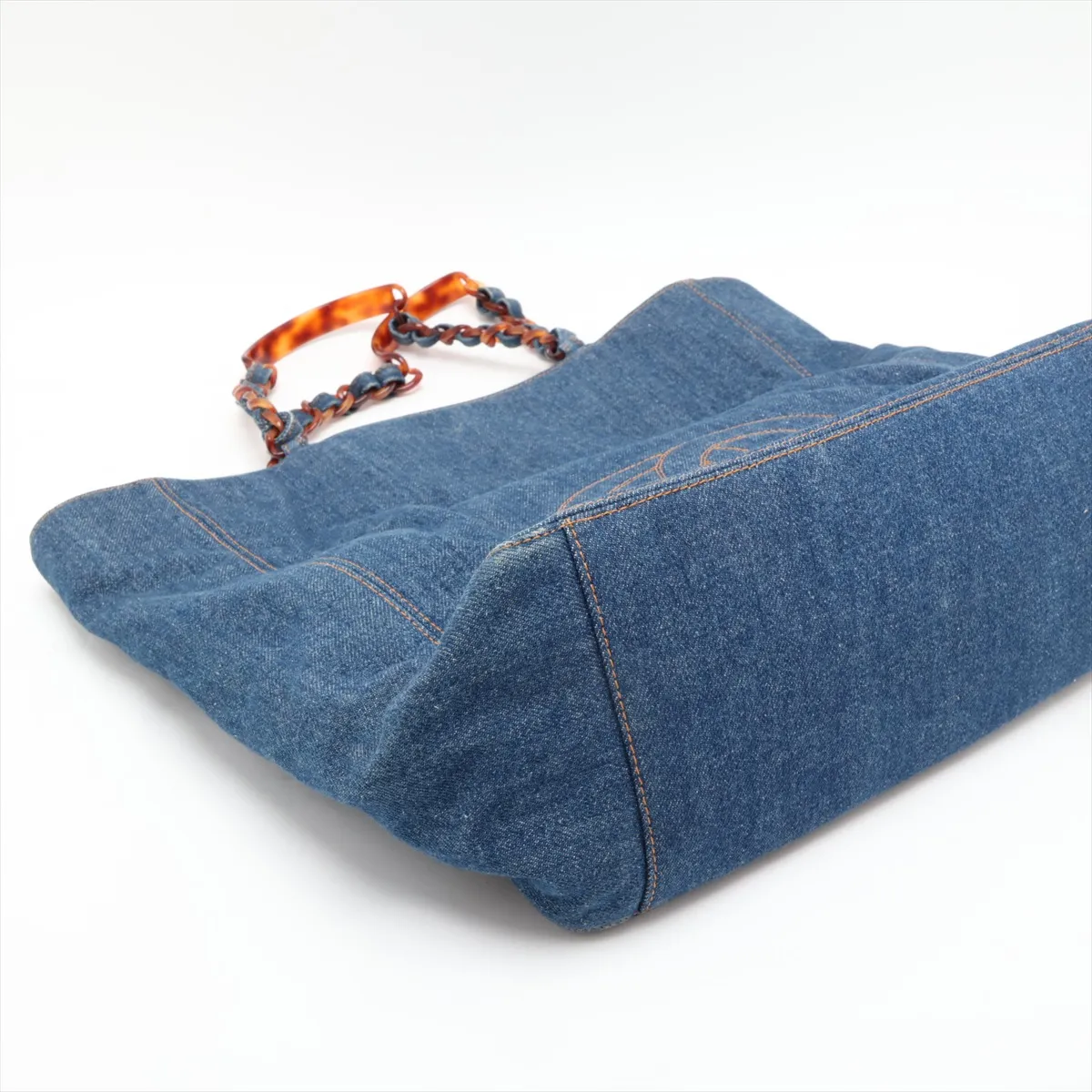 Coco Mark Denim Chain Tote Bag, Tortoiseshell Blue with Gold Hardware, 5300685 (Serial Number 5) — view 4