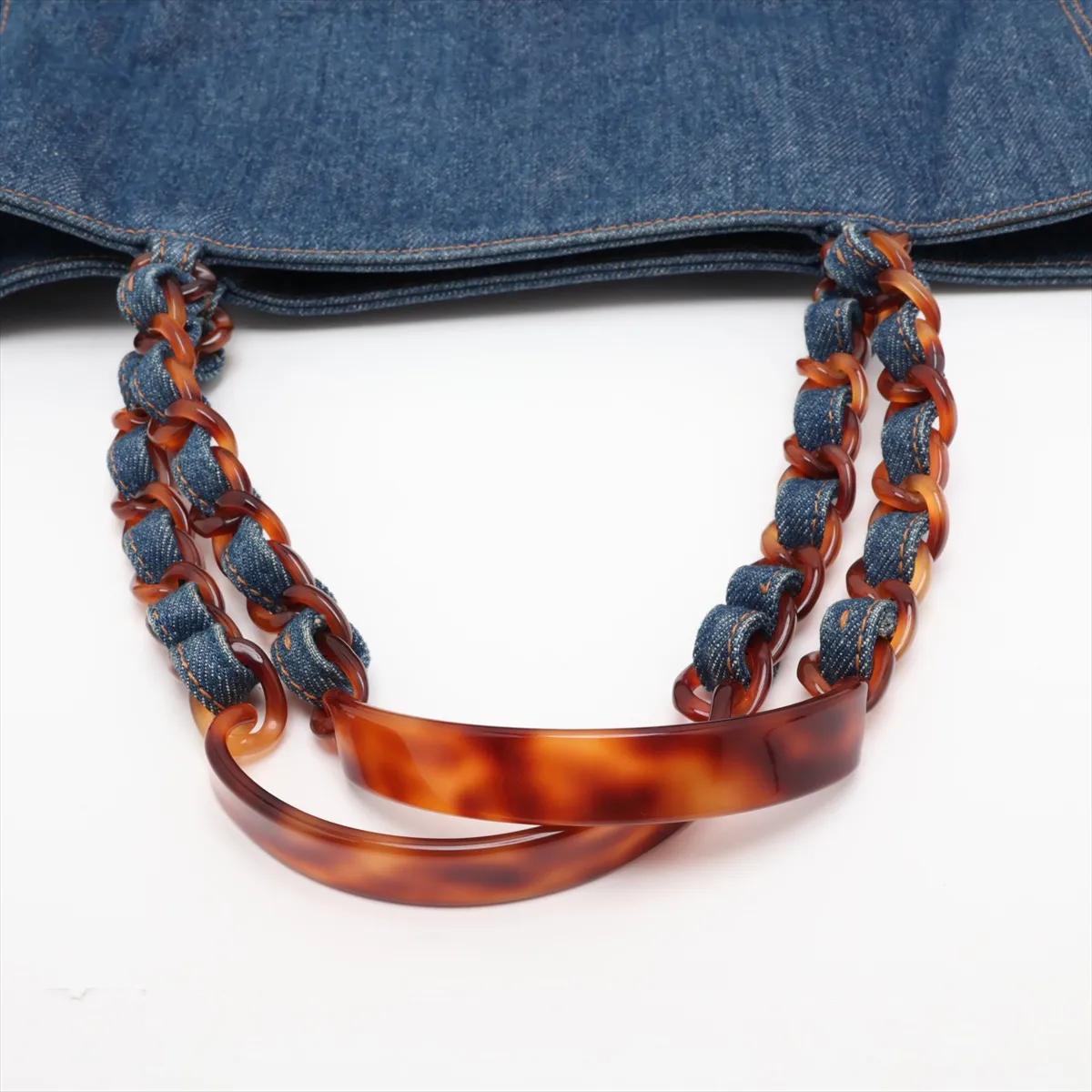 Coco Mark Denim Chain Tote Bag, Tortoiseshell Blue with Gold Hardware, 5300685 (Serial Number 5) — view 5