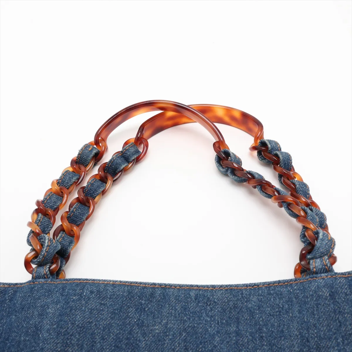 Coco Mark Denim Chain Tote Bag, Tortoiseshell Blue with Gold Hardware, 5300685 (Serial Number 5) — view 6