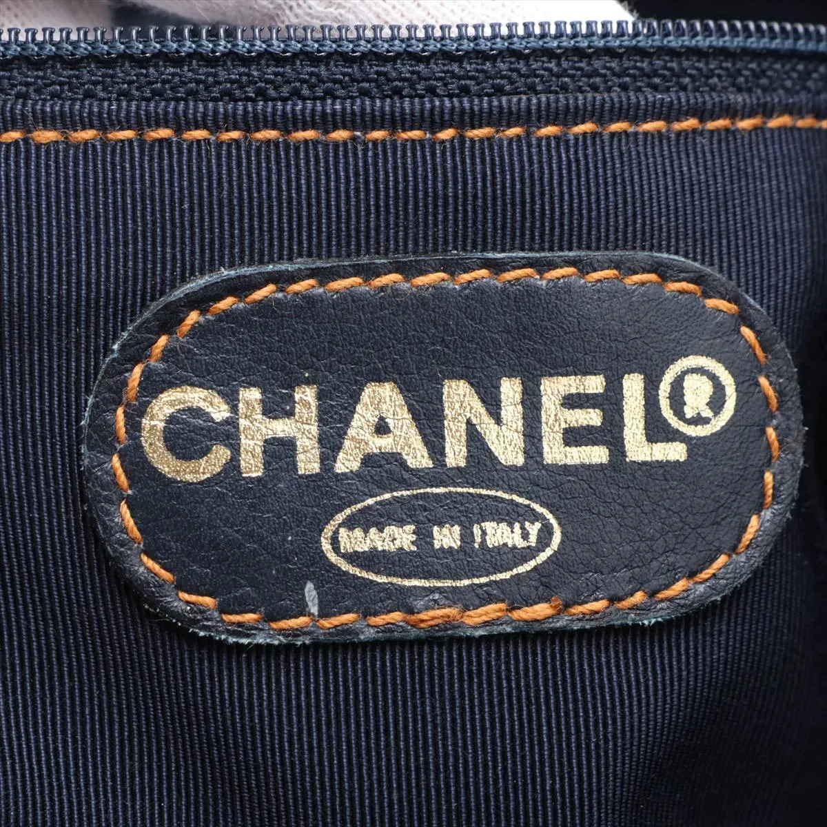 Coco Mark Denim Chain Tote Bag, Tortoiseshell Blue with Gold Hardware, 5300685 (Serial Number 5) — view 10