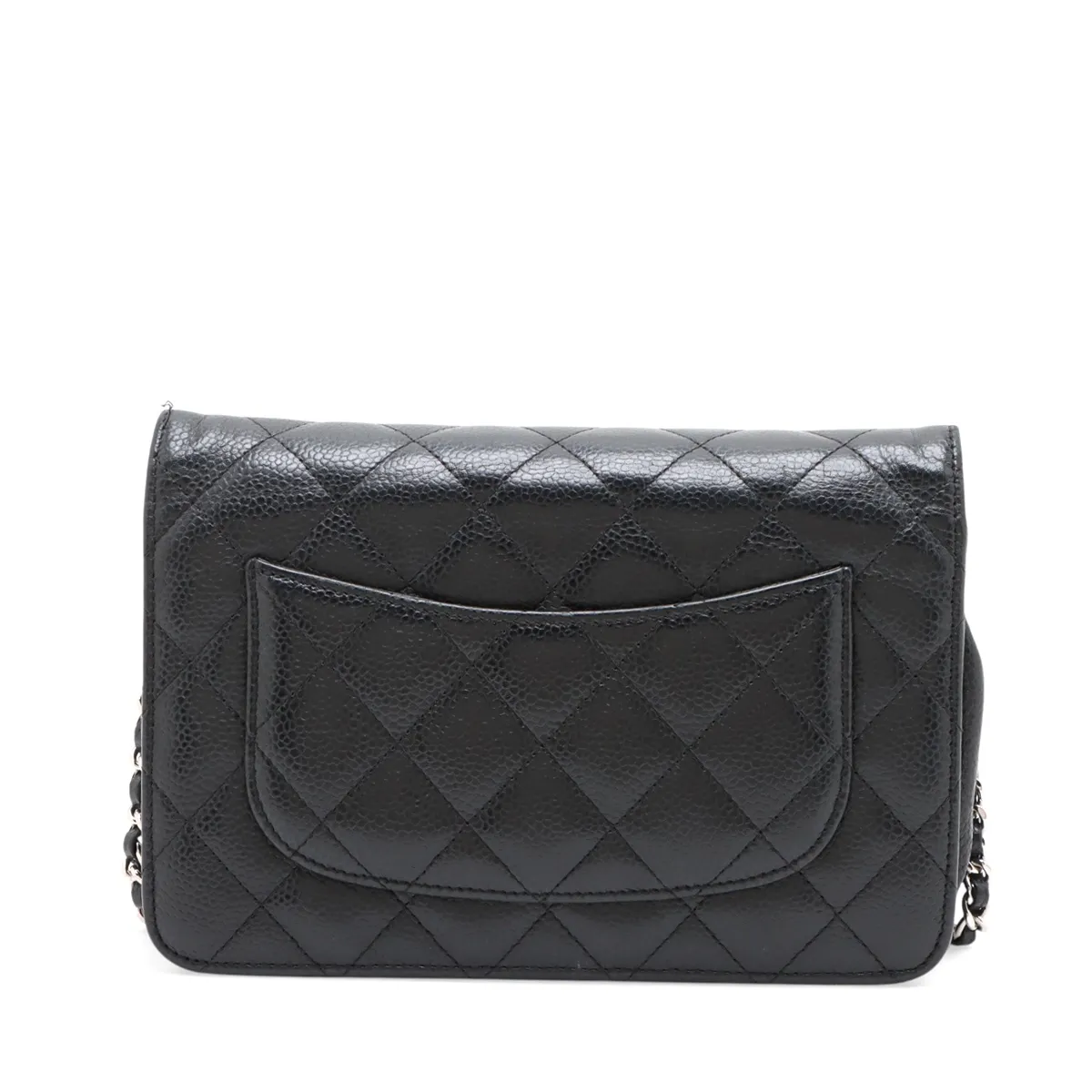 Matelassé Caviar Skin Chain Wallet, Black with Silver Hardware, 24610302, Serial Number 24, AP0250 — view 2