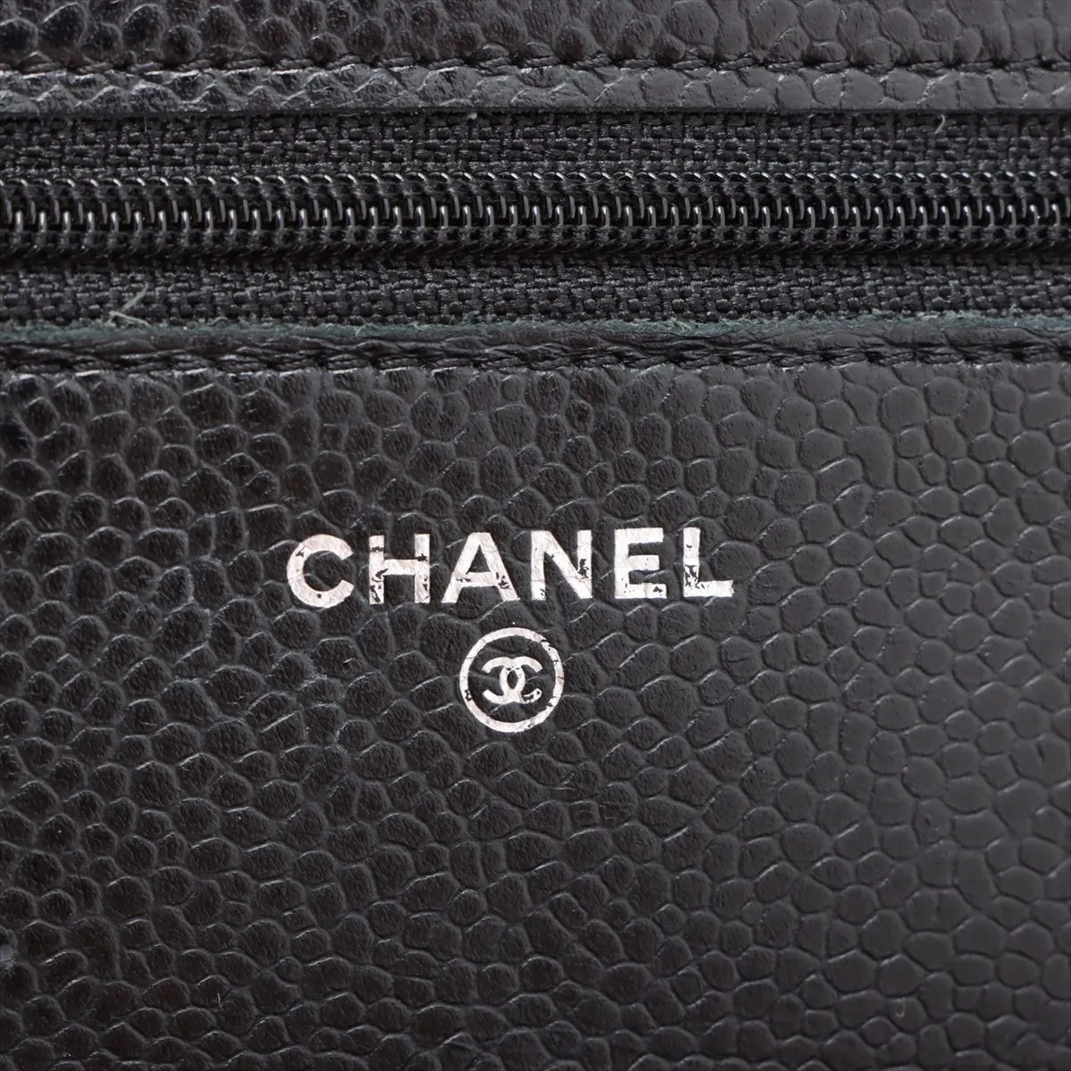 Matelassé Caviar Skin Chain Wallet, Black with Silver Hardware, 24610302, Serial Number 24, AP0250 — view 11