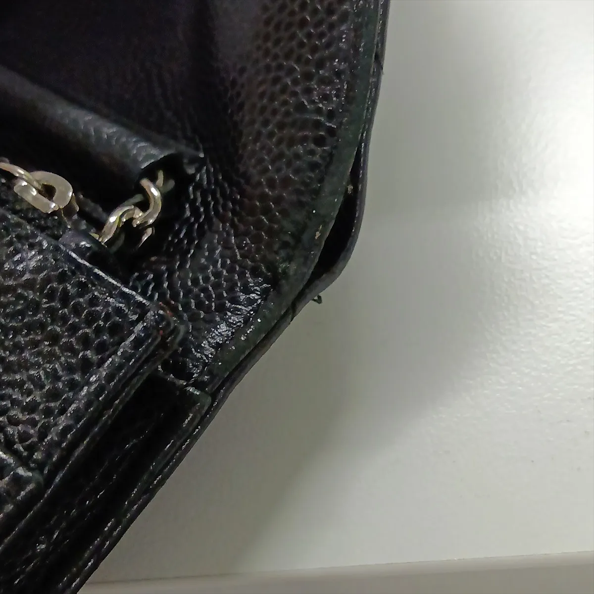 Matelassé Caviar Skin Chain Wallet, Black with Silver Hardware, 24610302, Serial Number 24, AP0250 — view 13