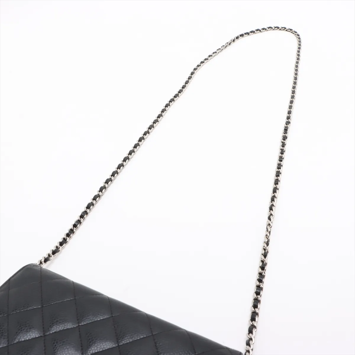 Matelassé Caviar Skin Chain Wallet, Black with Silver Hardware, 24610302, Serial Number 24, AP0250 — view 5