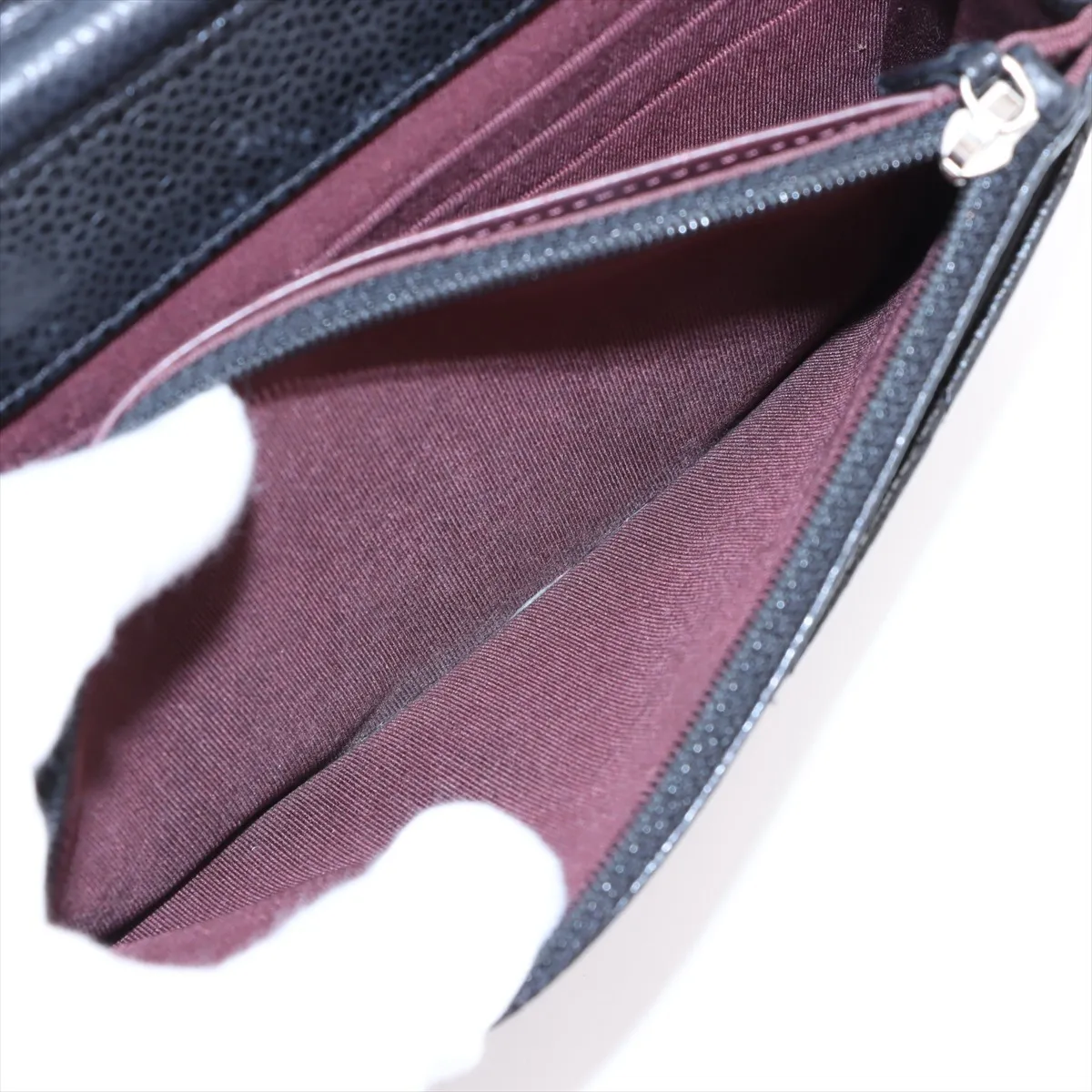 Matelassé Caviar Skin Chain Wallet, Black with Silver Hardware, 24610302, Serial Number 24, AP0250 — view 8