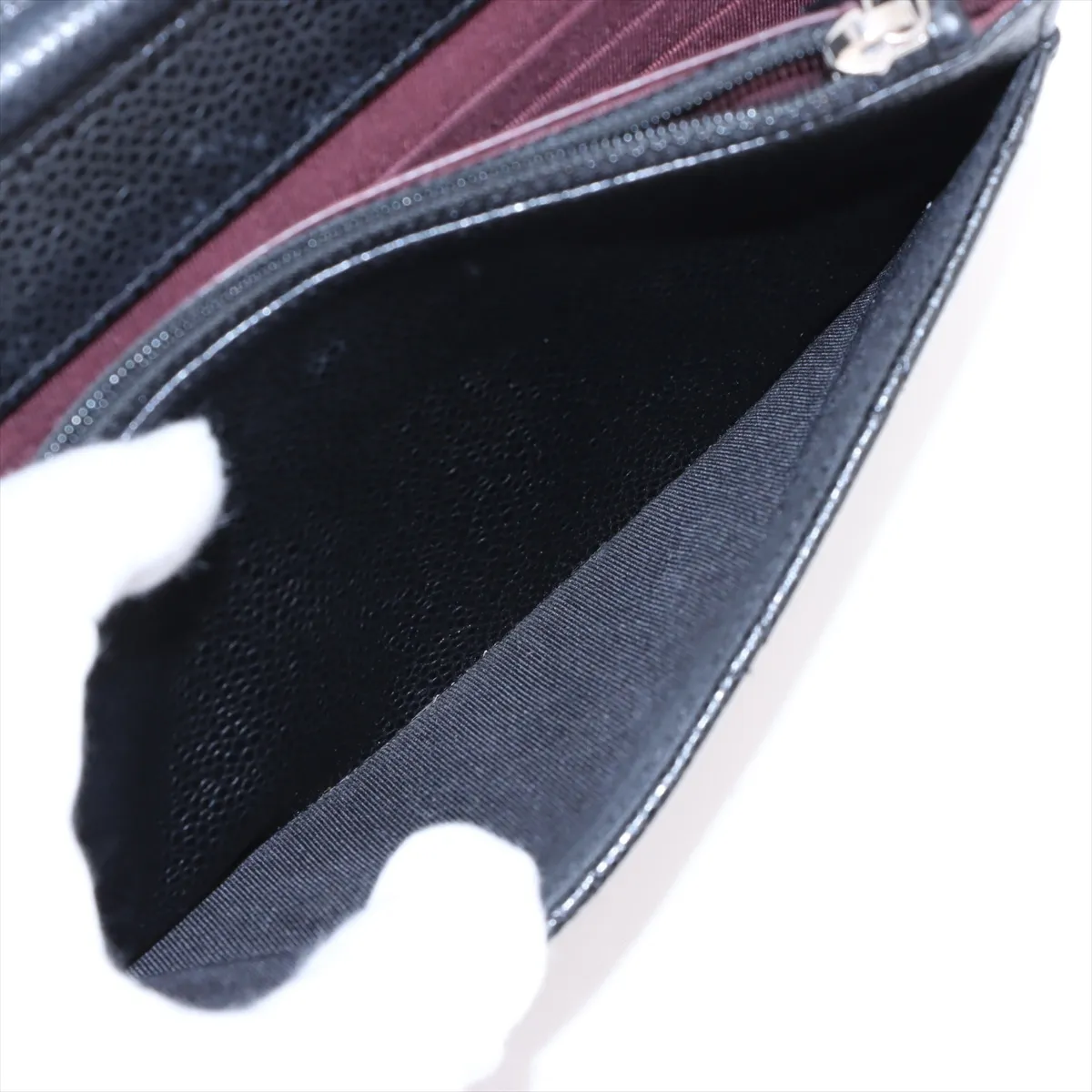 Matelassé Caviar Skin Chain Wallet, Black with Silver Hardware, 24610302, Serial Number 24, AP0250 — view 9