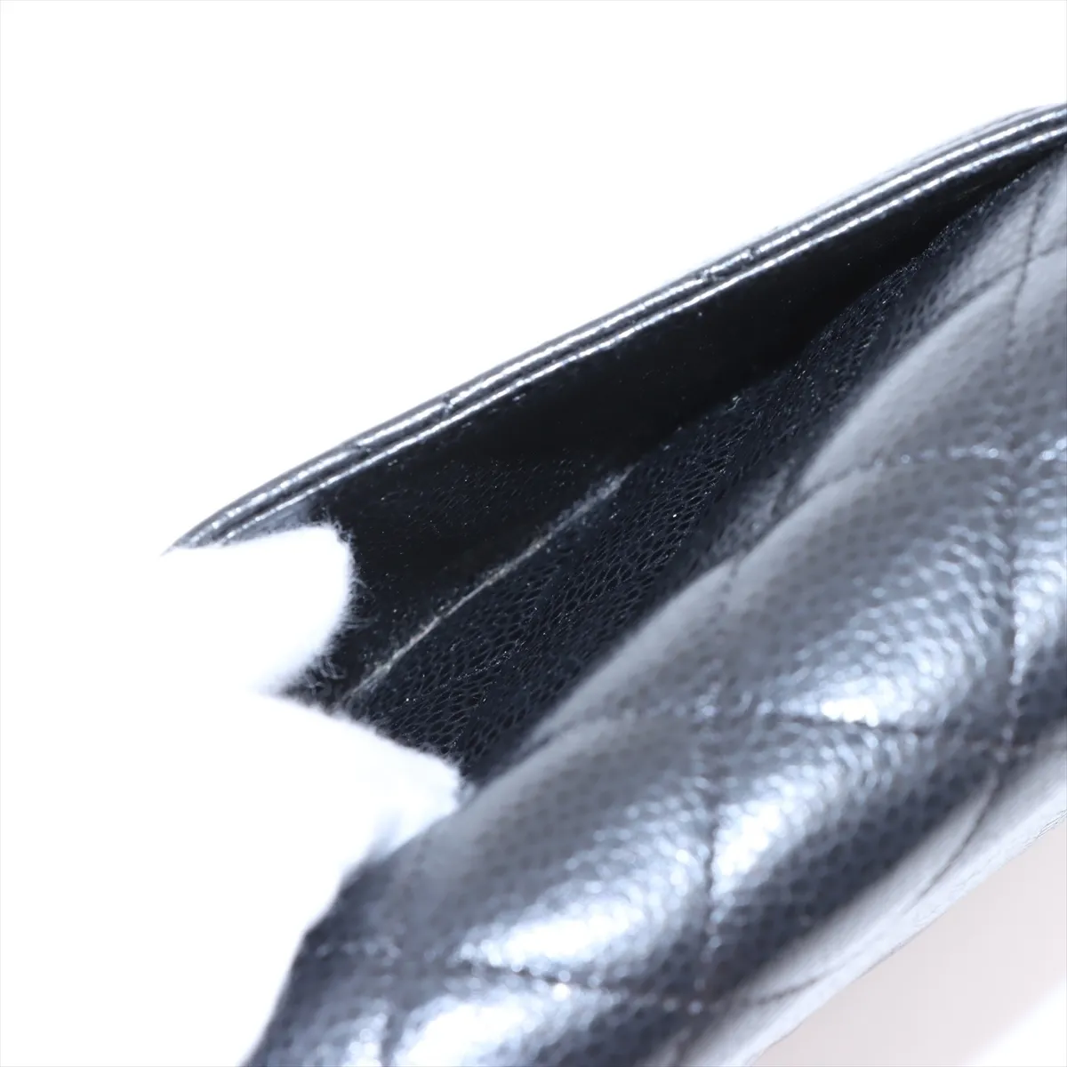 Matelassé Caviar Skin Chain Wallet, Black with Silver Hardware, 24610302, Serial Number 24, AP0250 — view 10