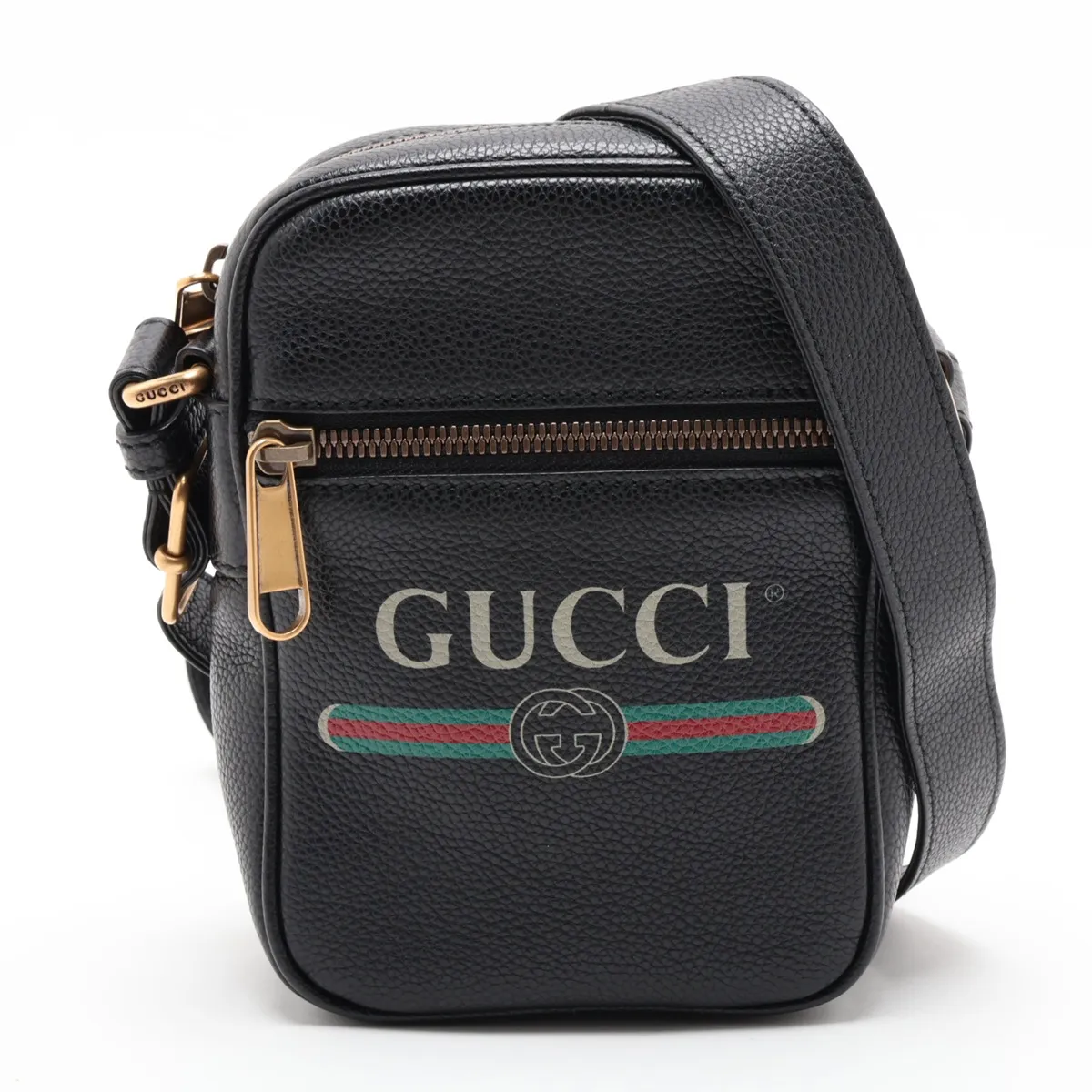 logo print 574803 leather shoulder bag, black