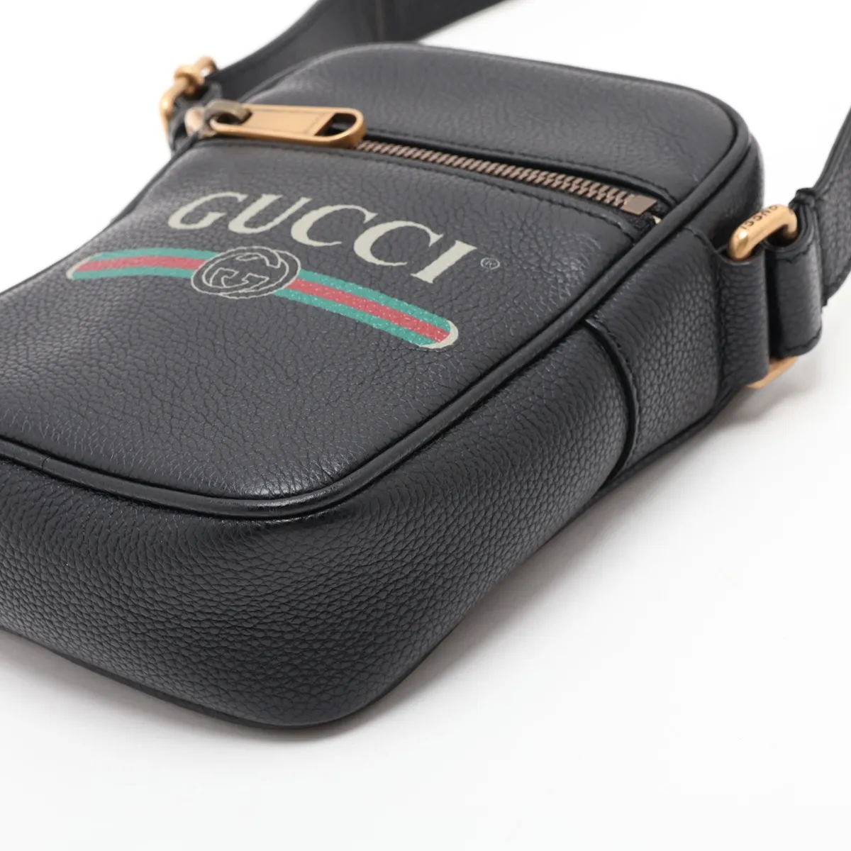 logo print 574803 leather shoulder bag, black — view 3