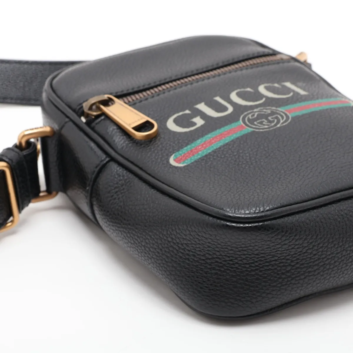 logo print 574803 leather shoulder bag, black — view 4