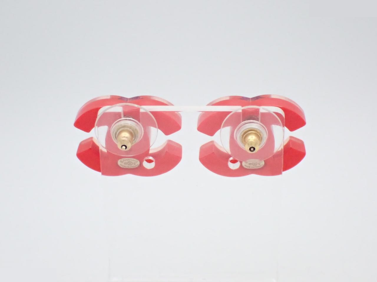earrings, 18C, Coco Mark, pink glitter, red, 2cm wide — view 2