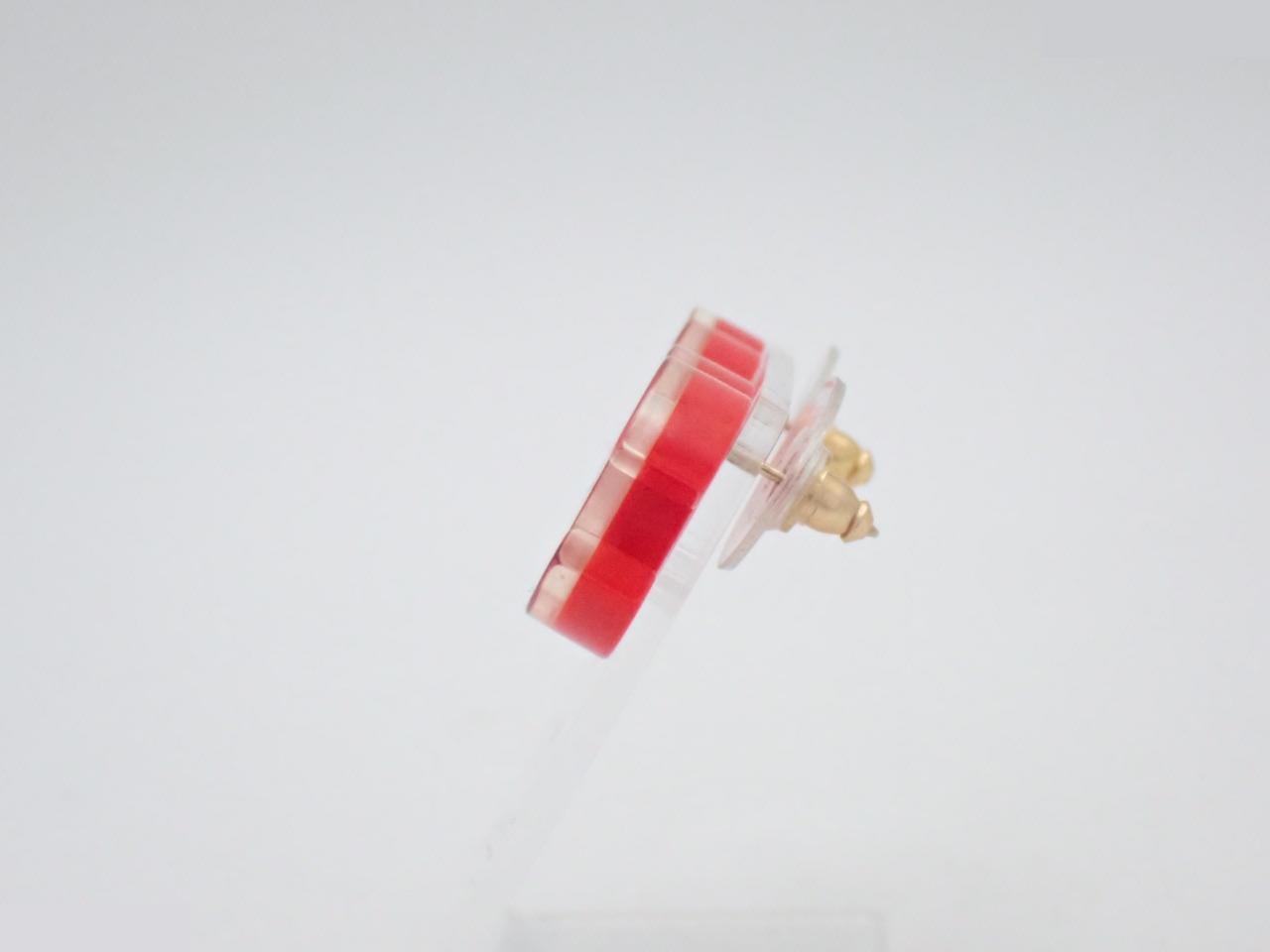 earrings, 18C, Coco Mark, pink glitter, red, 2cm wide — view 3
