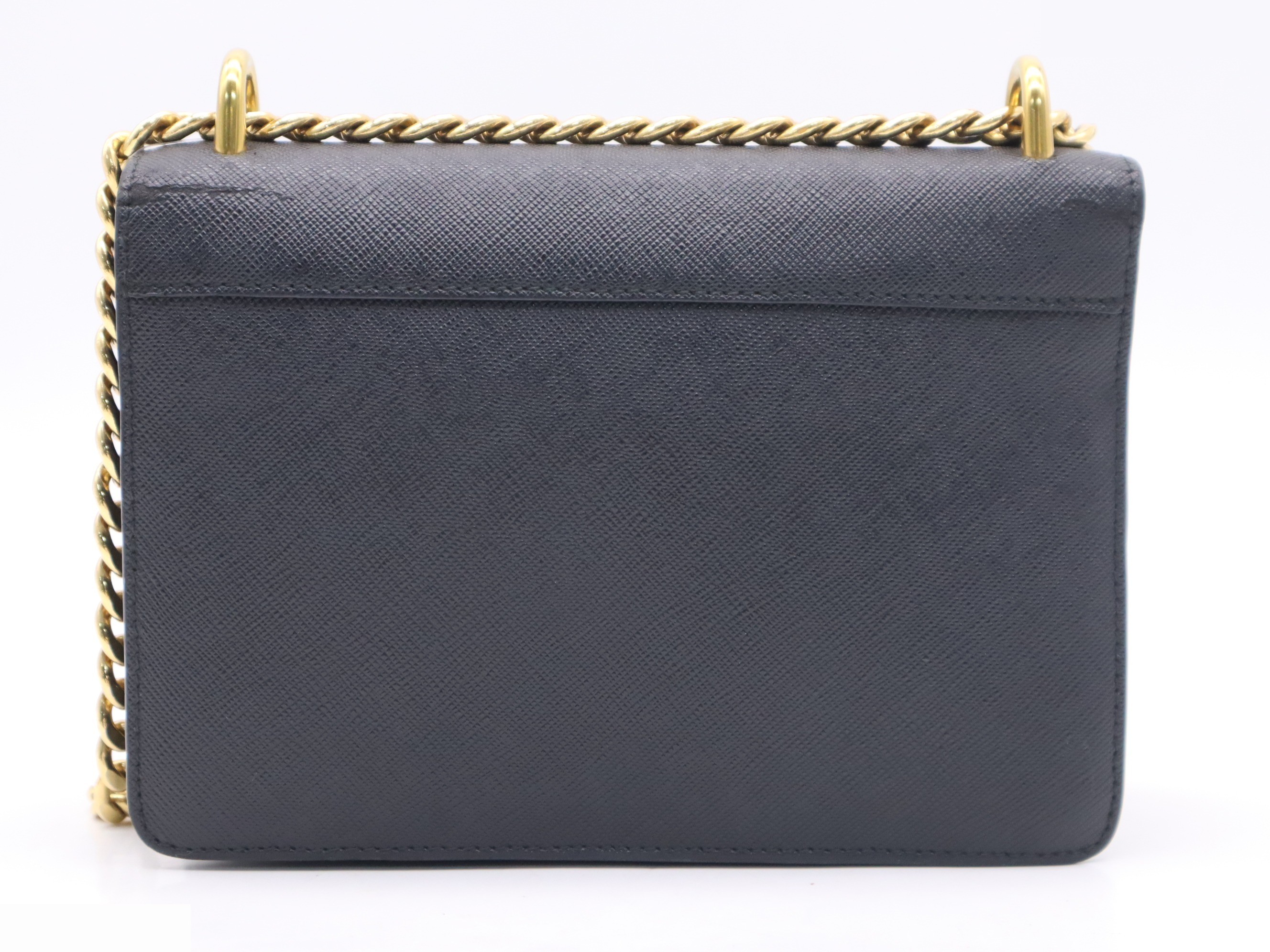 Saffiano leather chain shoulder bag, black, gold hardware. — view 2