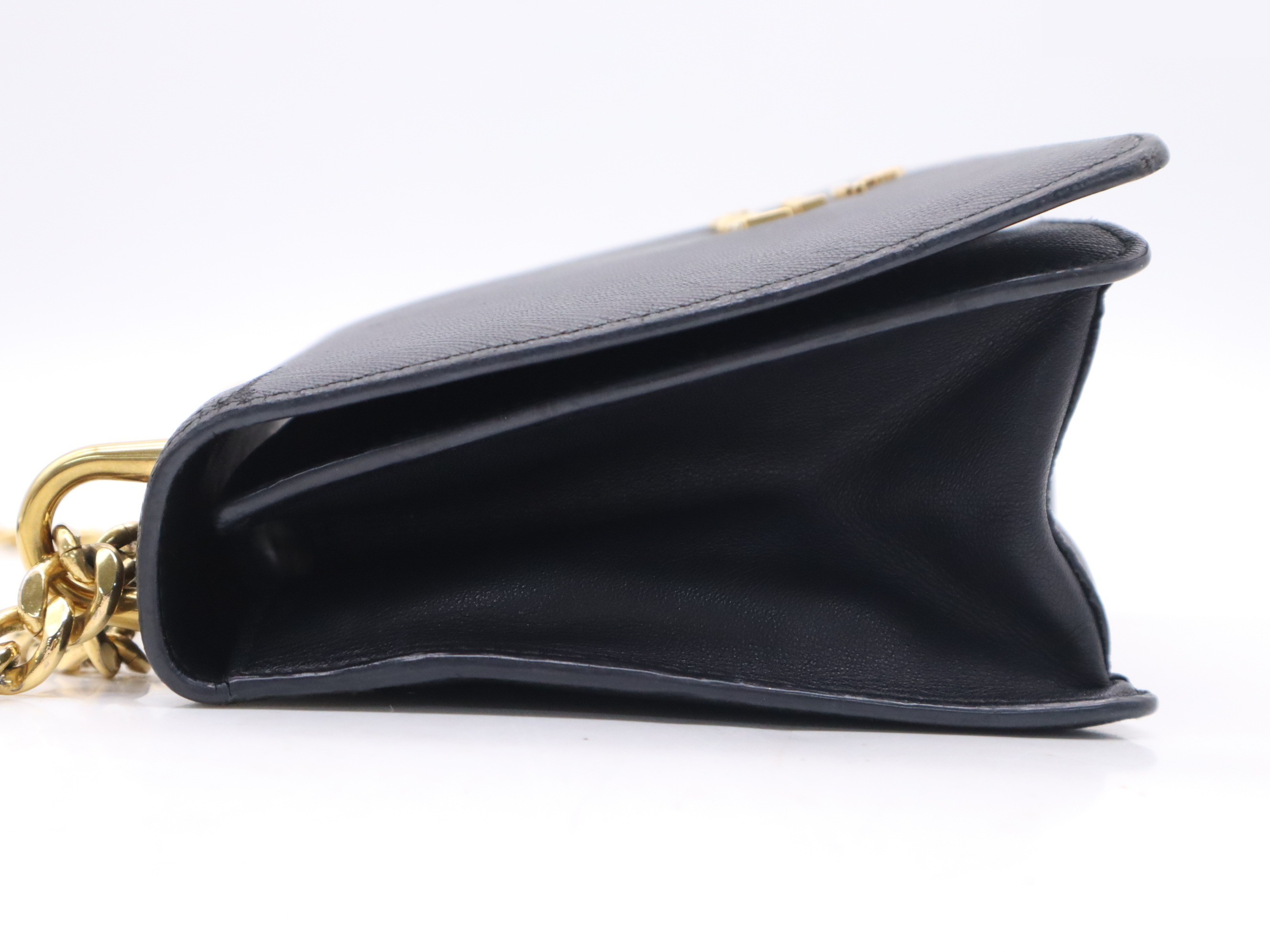Saffiano leather chain shoulder bag, black, gold hardware. — view 3