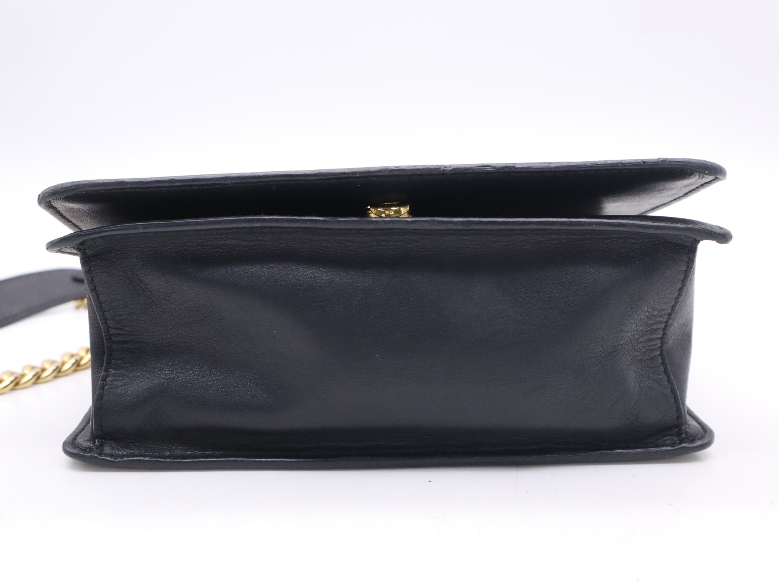 Saffiano leather chain shoulder bag, black, gold hardware. — view 4
