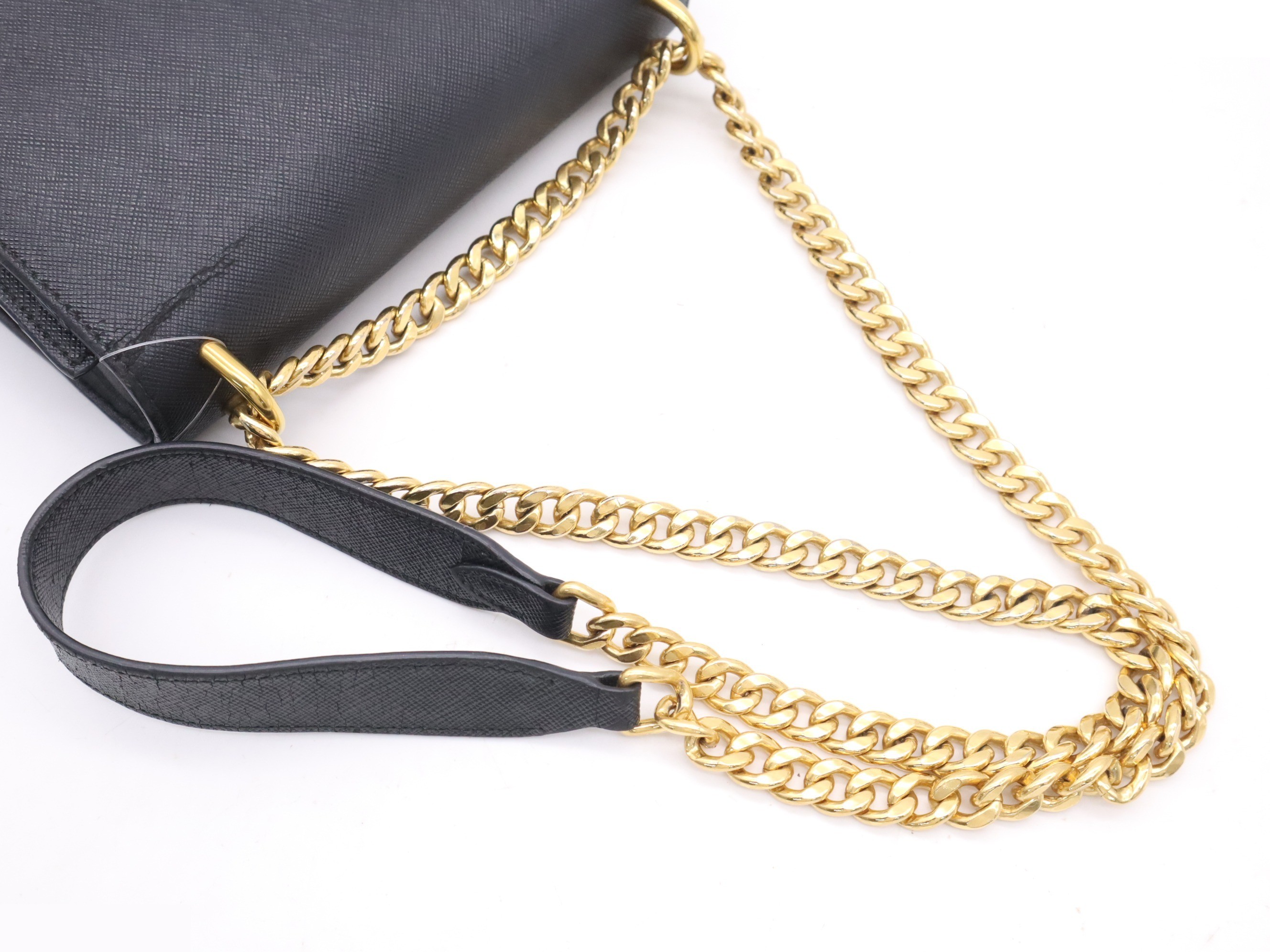 Saffiano leather chain shoulder bag, black, gold hardware. — view 6