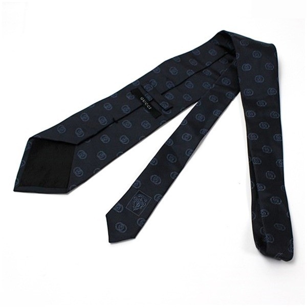 silk tie, logo pattern, navy — view 2