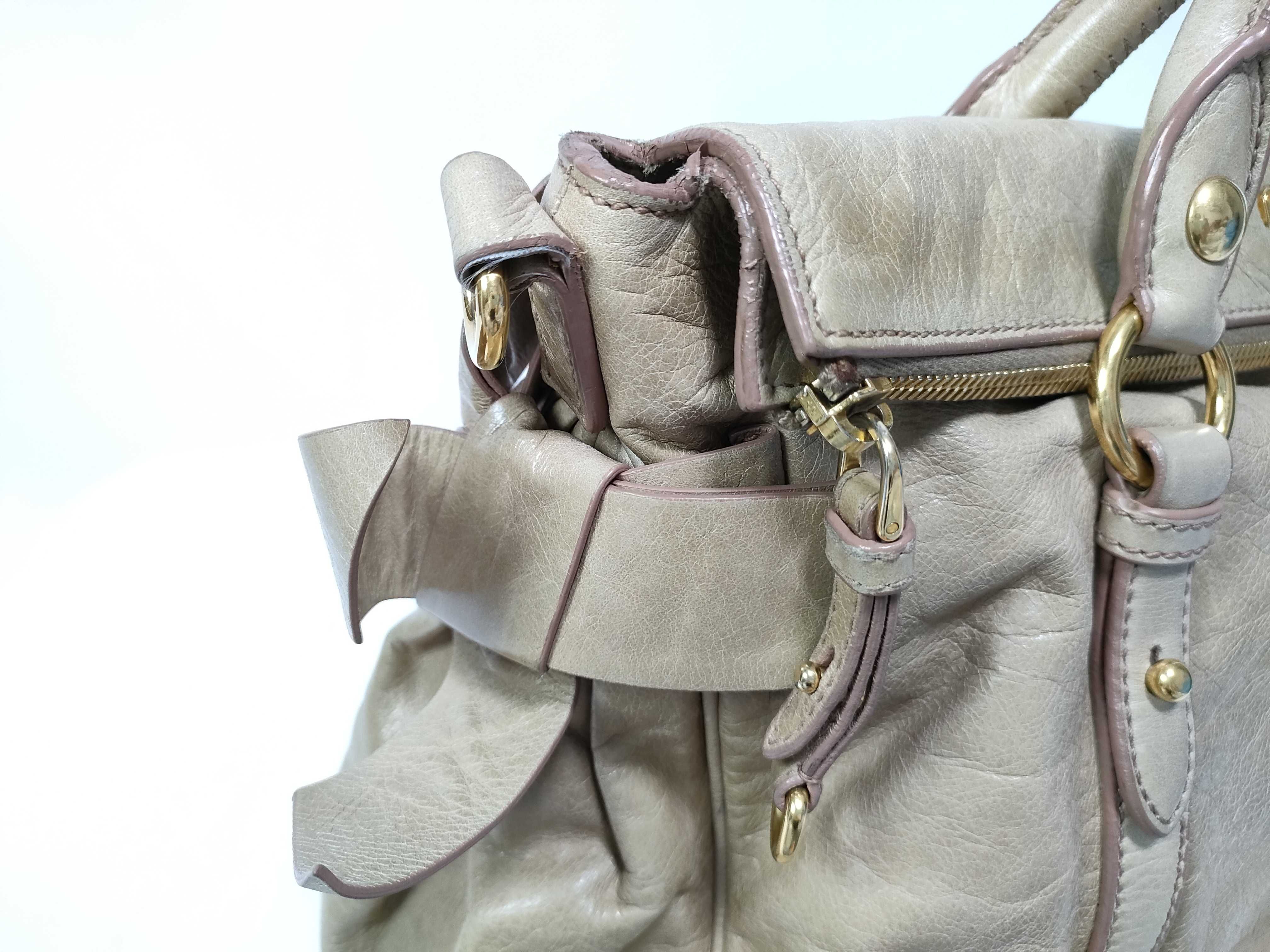 handbag, Vitello Lux leather, beige, with side ribbon. — view 12