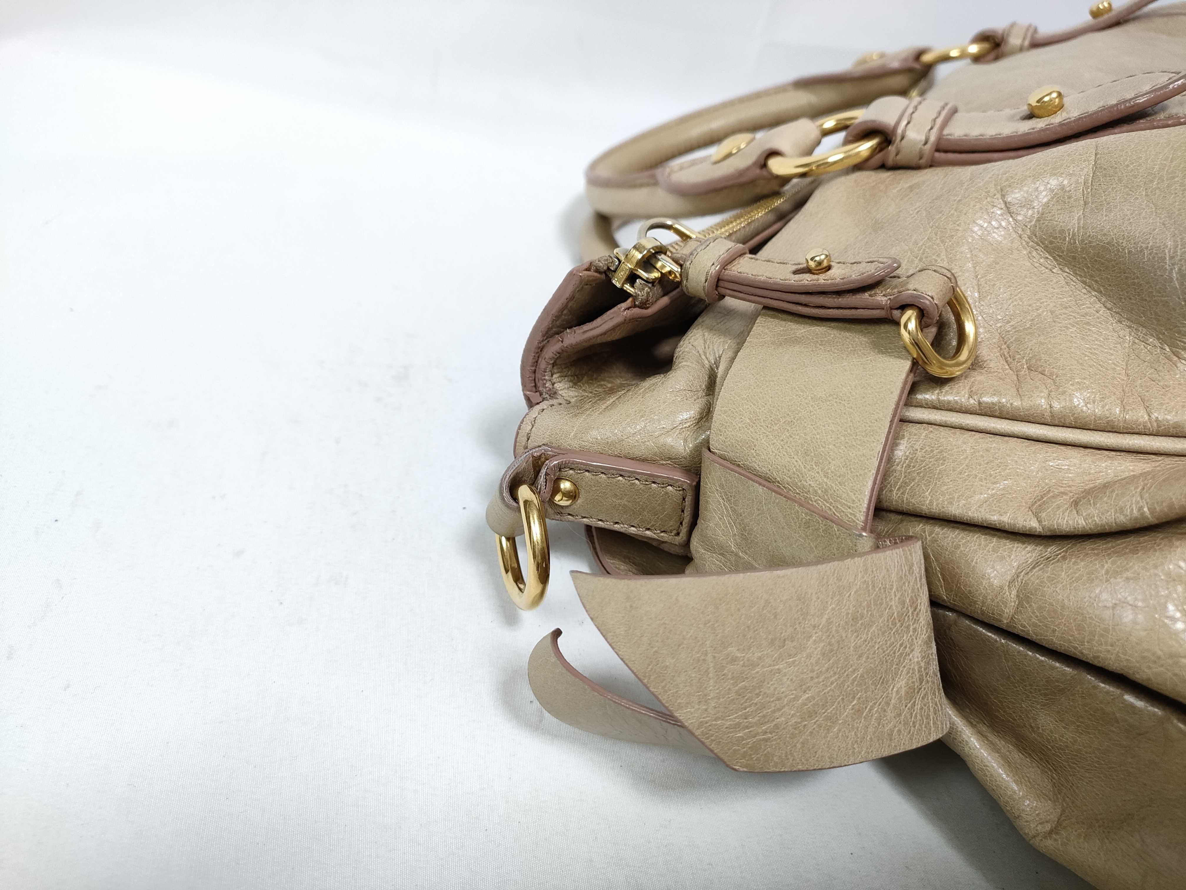 handbag, Vitello Lux leather, beige, with side ribbon. — view 7