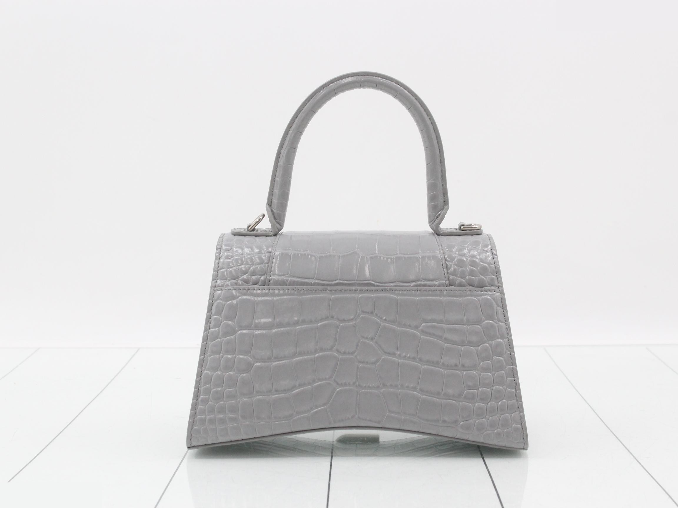 Hourglass Crocodile Embossed 2-Way Handbag, Gray, Unused, Stored Item — view 2