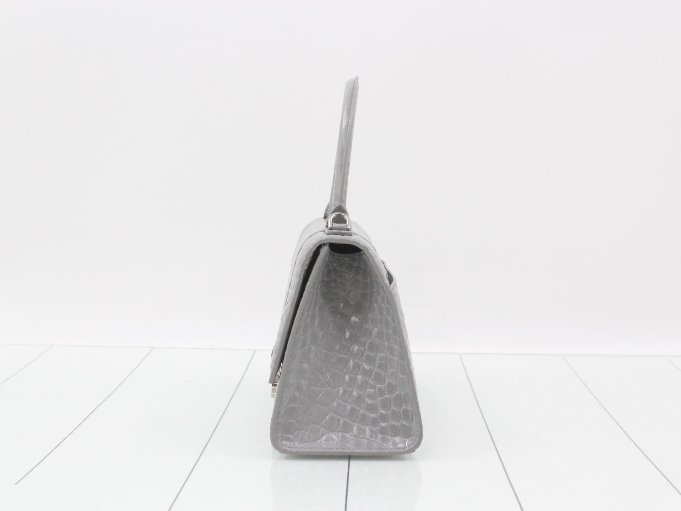 Hourglass Crocodile Embossed 2-Way Handbag, Gray, Unused, Stored Item — view 3