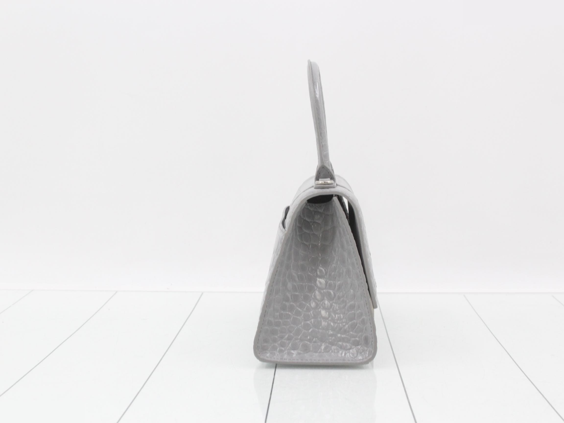 Hourglass Crocodile Embossed 2-Way Handbag, Gray, Unused, Stored Item — view 4