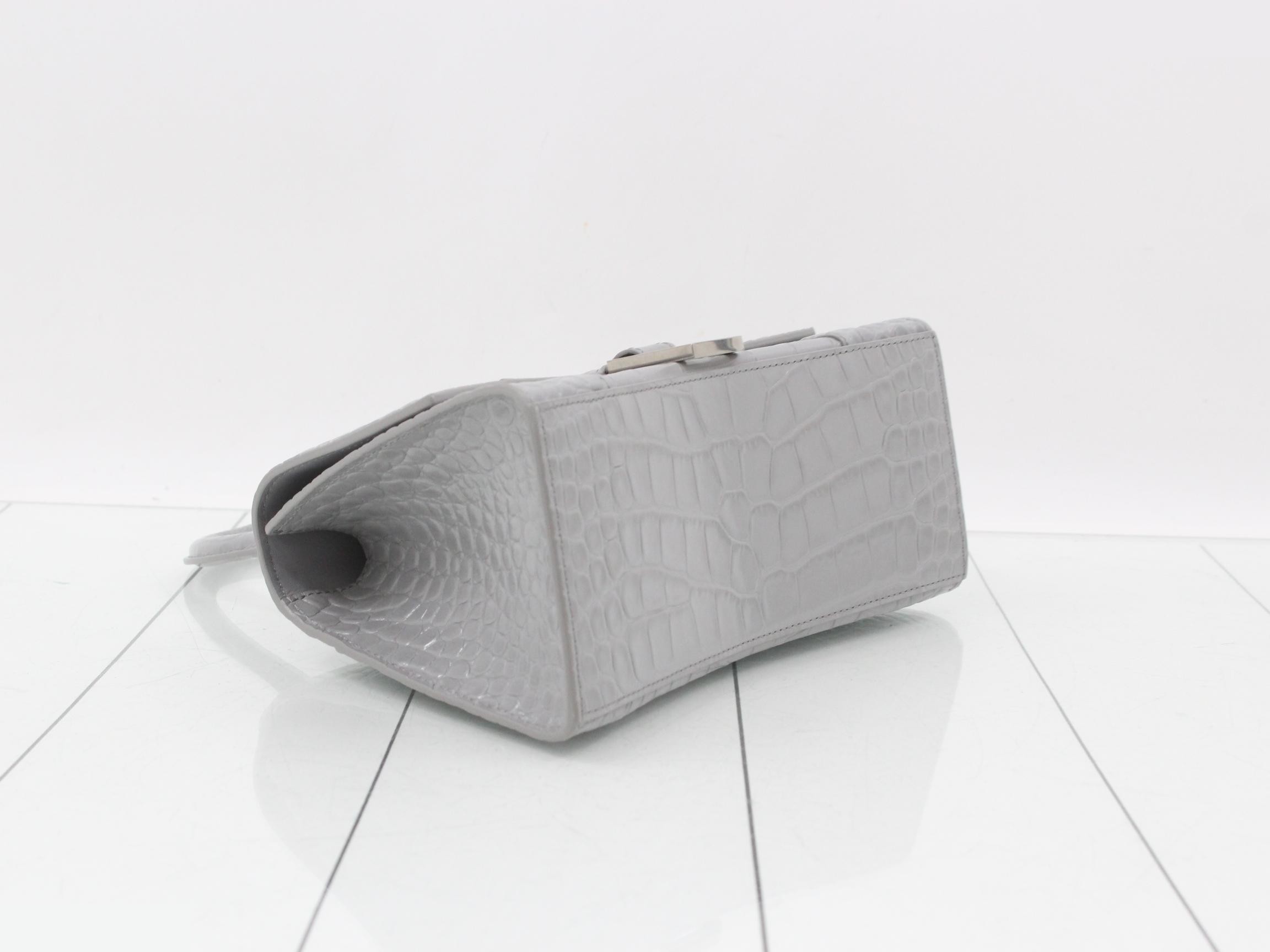 Hourglass Crocodile Embossed 2-Way Handbag, Gray, Unused, Stored Item — view 5