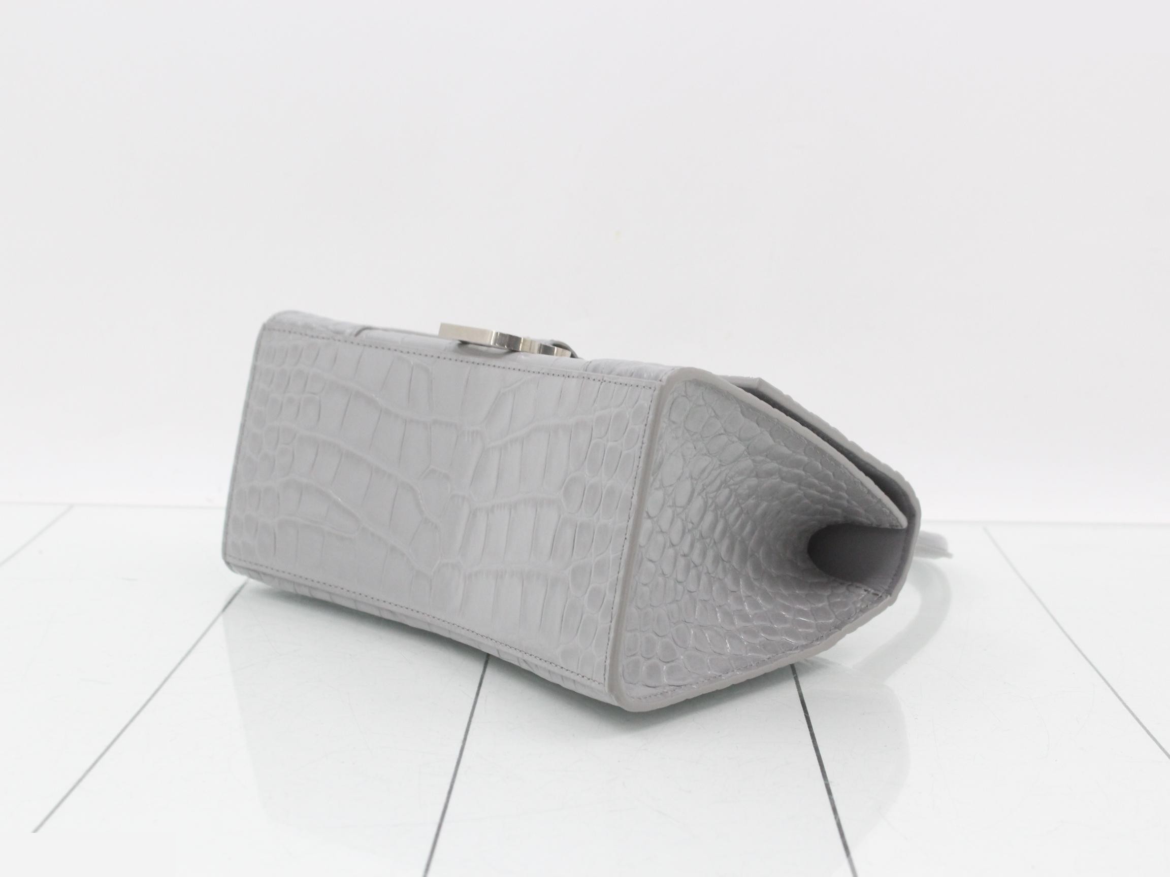 Hourglass Crocodile Embossed 2-Way Handbag, Gray, Unused, Stored Item — view 6
