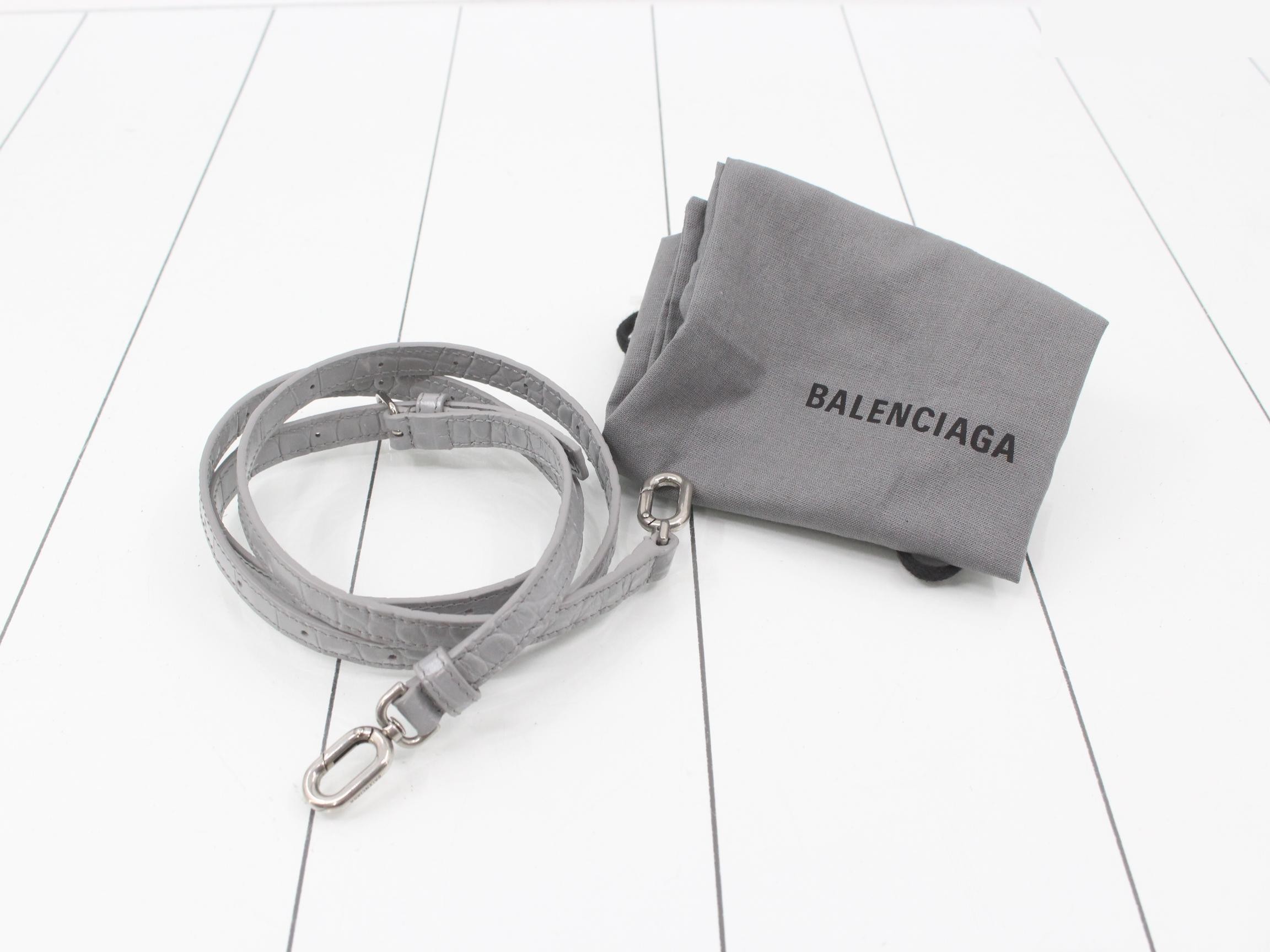 Hourglass Crocodile Embossed 2-Way Handbag, Gray, Unused, Stored Item — view 7