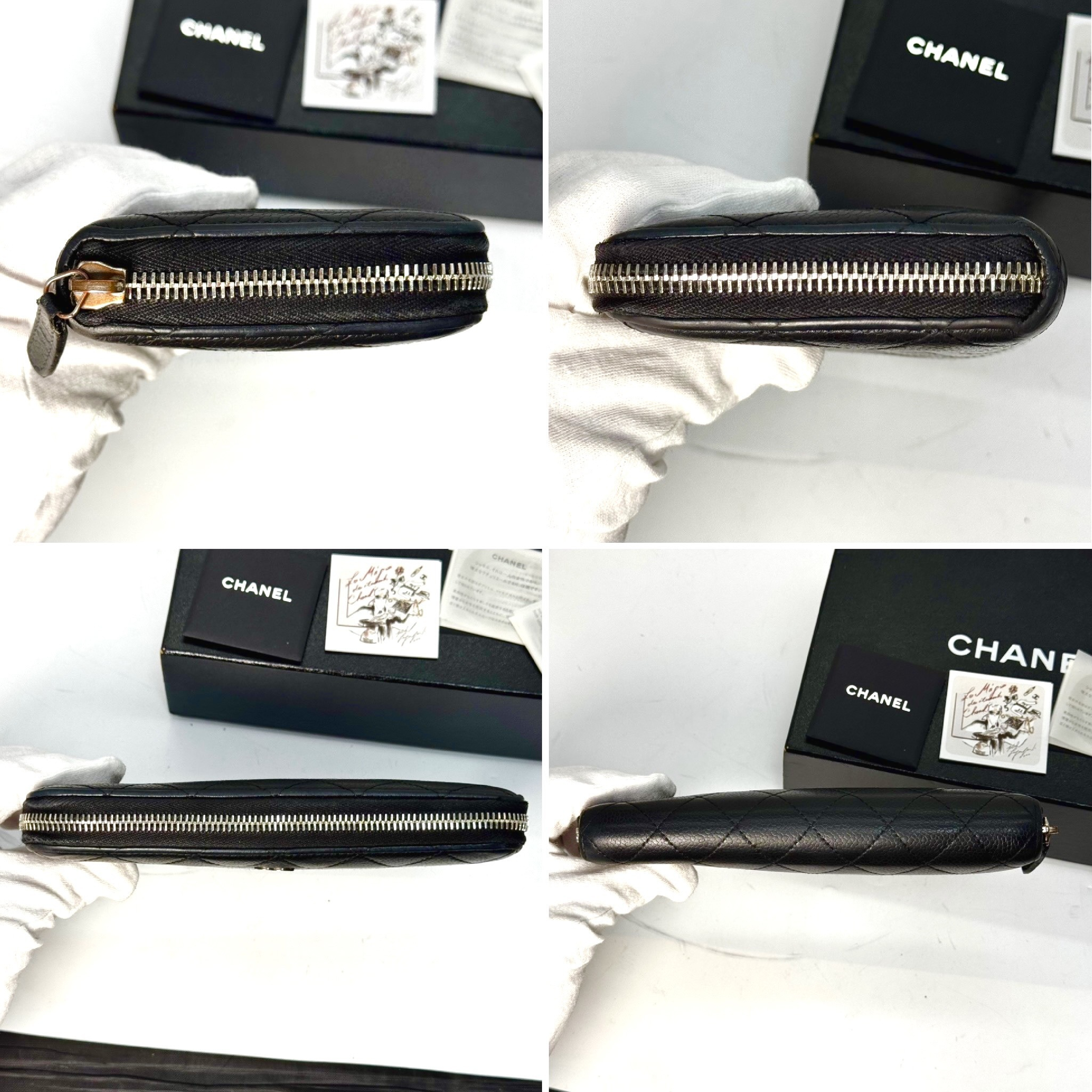Matelassé Caviar Skin Round Zip Long Wallet Black 15600299 Wallet — view 6