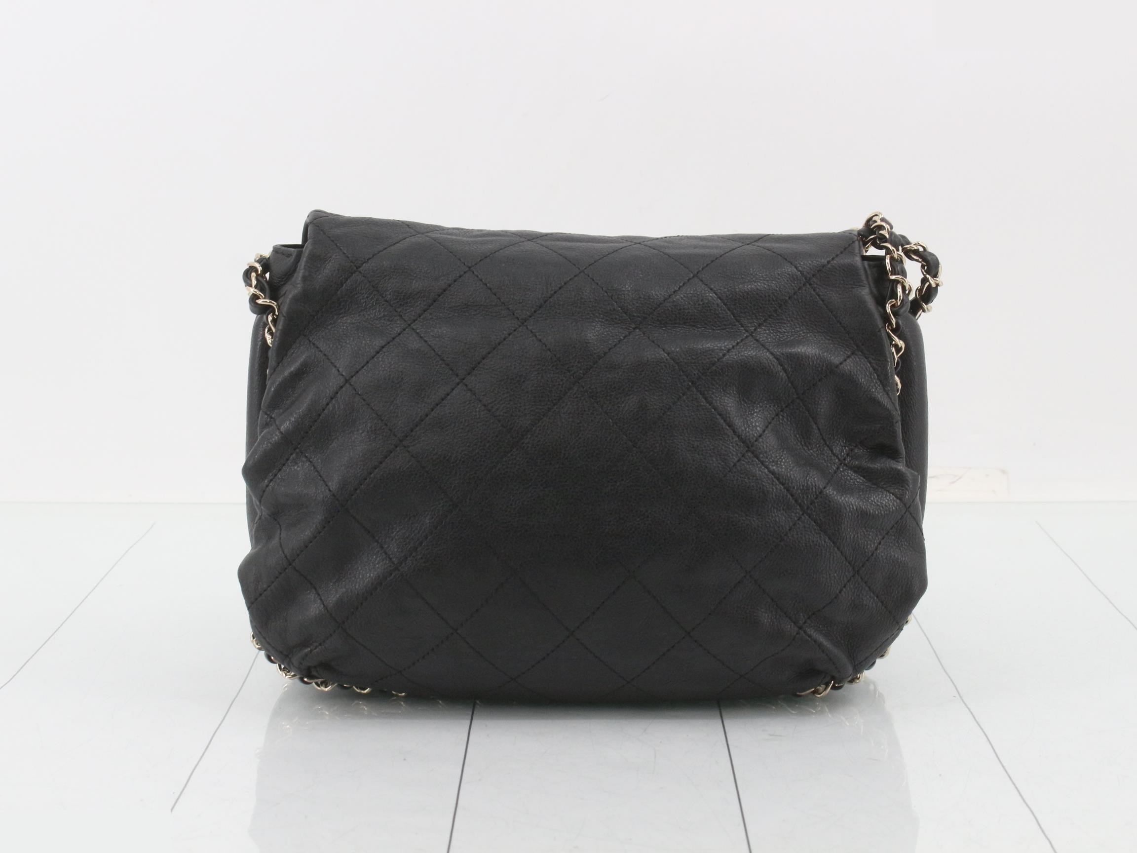 Leather Coco Mark Chain Shoulder Bag, Black — view 2