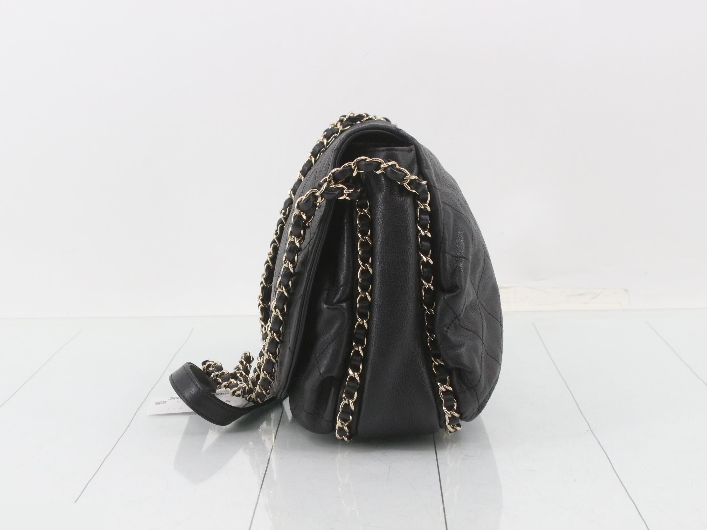 Leather Coco Mark Chain Shoulder Bag, Black — view 3