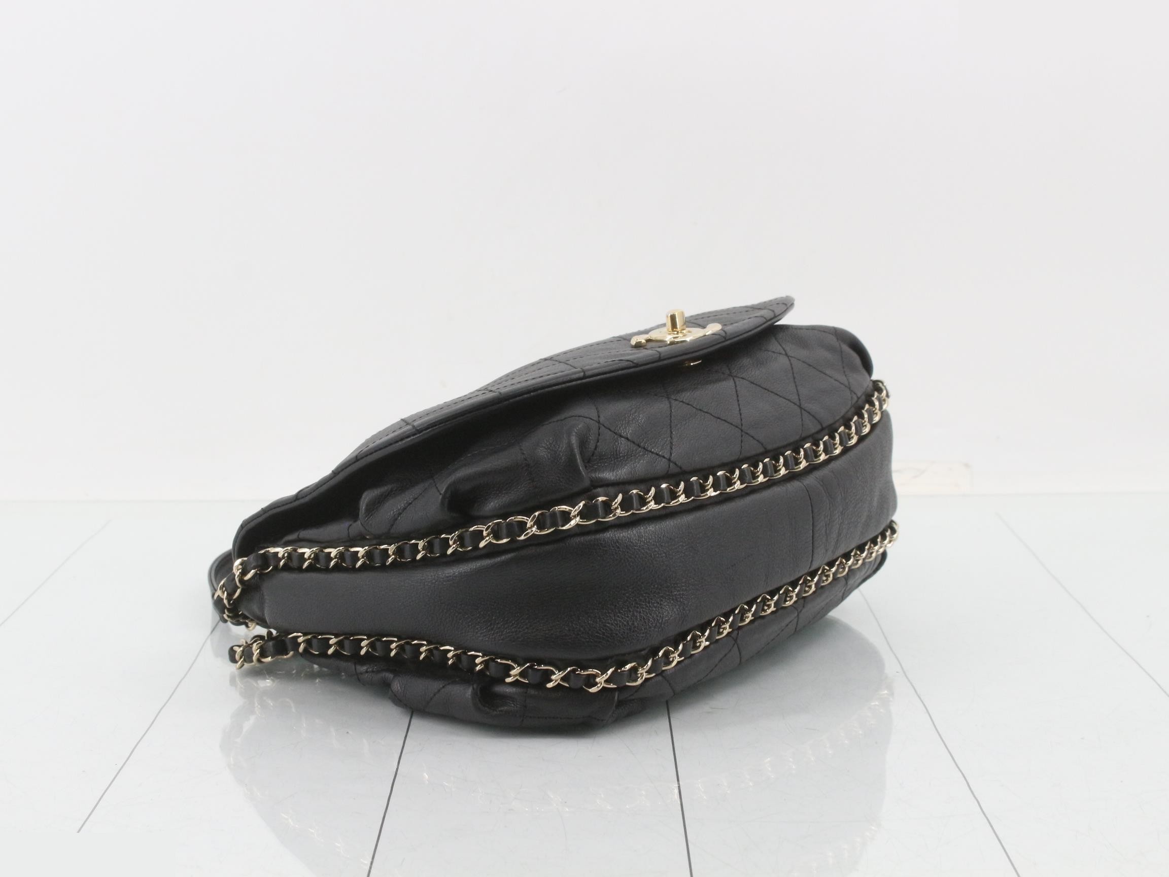 Leather Coco Mark Chain Shoulder Bag, Black — view 5