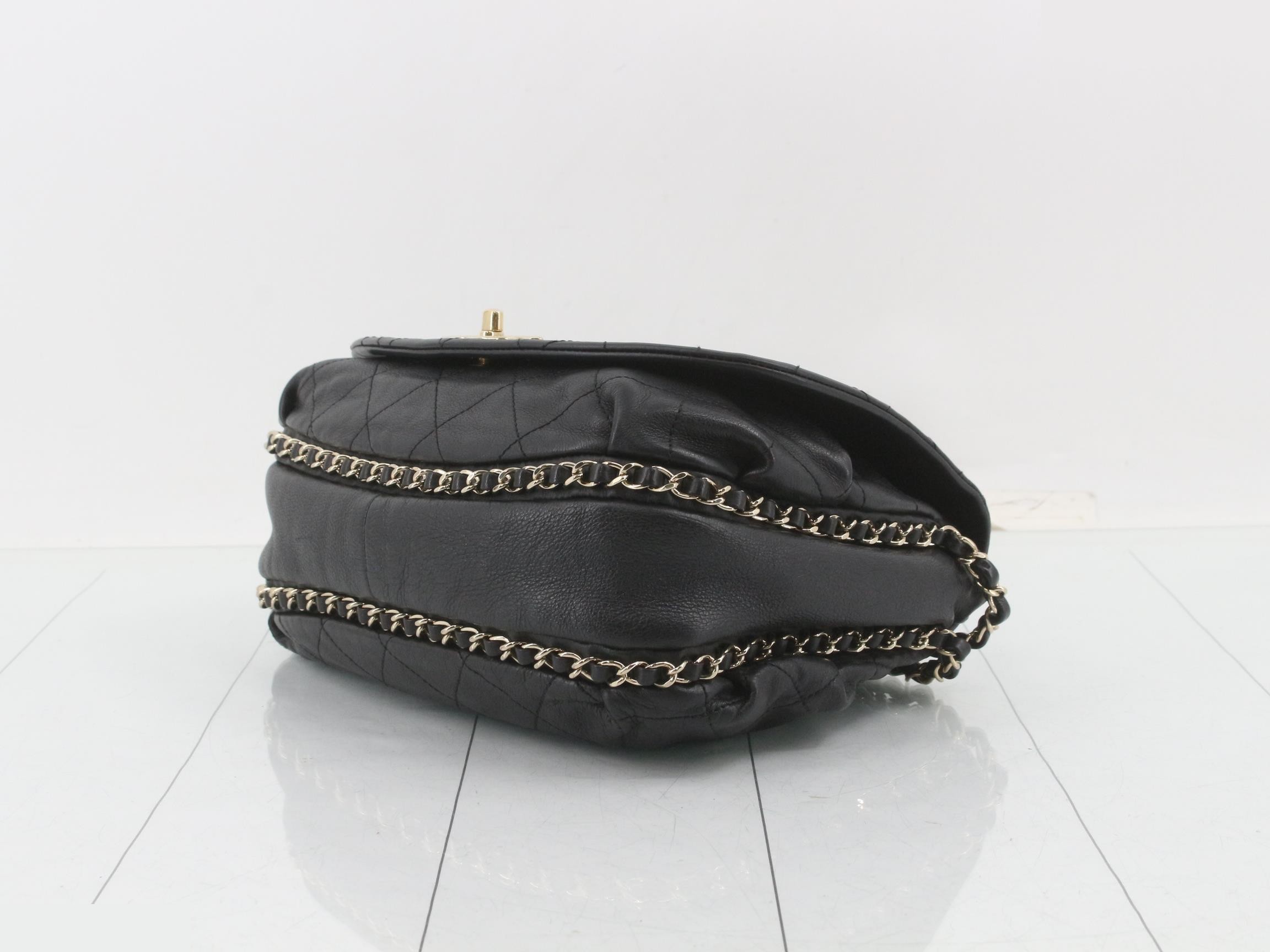 Leather Coco Mark Chain Shoulder Bag, Black — view 6