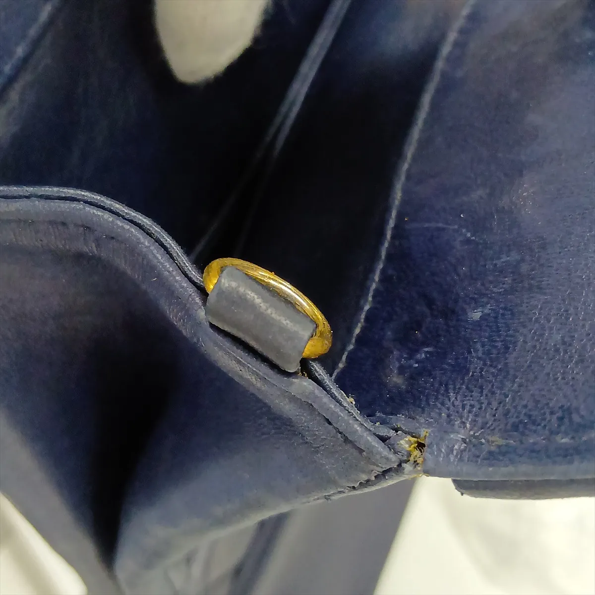 Matelassé Lambskin 2-Way Handbag, Navy, Gold Hardware — view 14