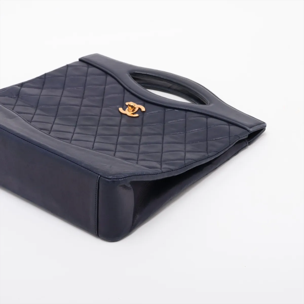 Matelassé Lambskin 2-Way Handbag, Navy, Gold Hardware — view 3