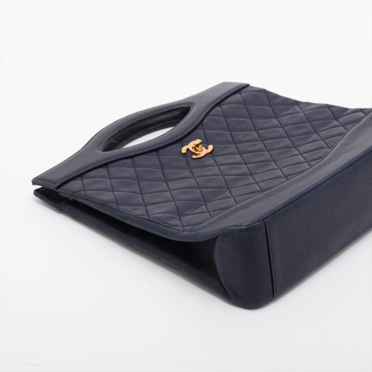 Matelassé Lambskin 2-Way Handbag, Navy, Gold Hardware — view 4