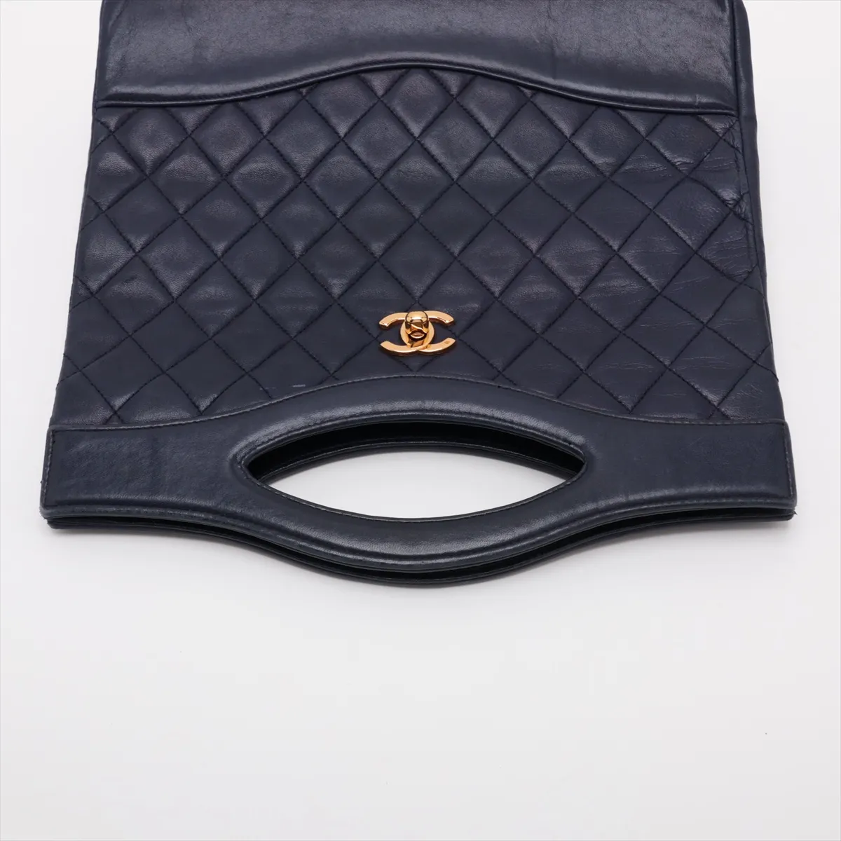 Matelassé Lambskin 2-Way Handbag, Navy, Gold Hardware — view 5
