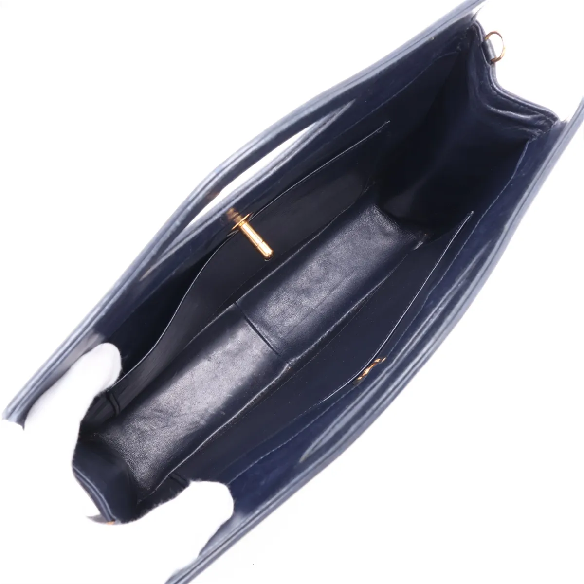 Matelassé Lambskin 2-Way Handbag, Navy, Gold Hardware — view 8