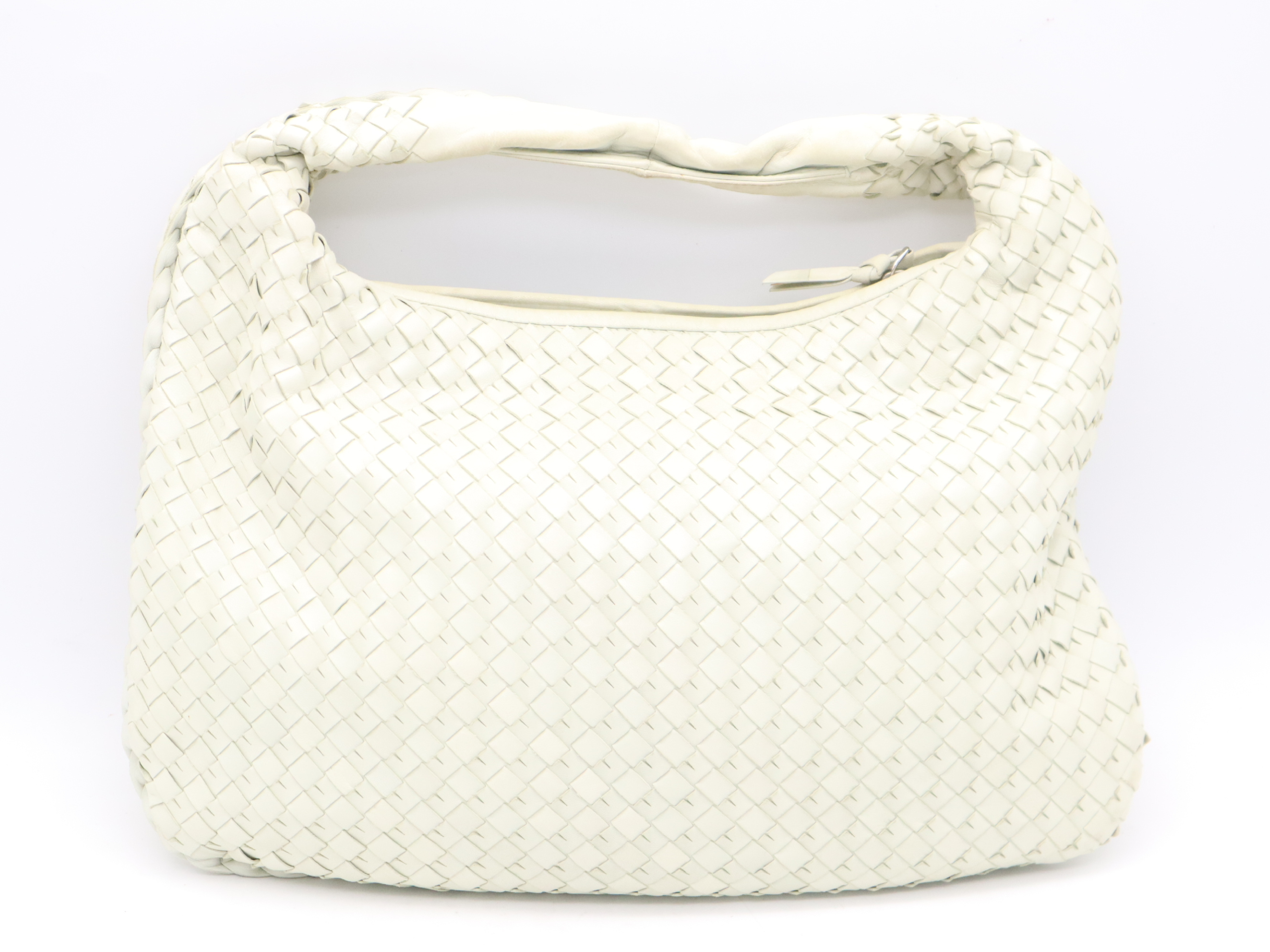 Lambskin Hobo Tote Bag, White, Silver Hardware — view 2