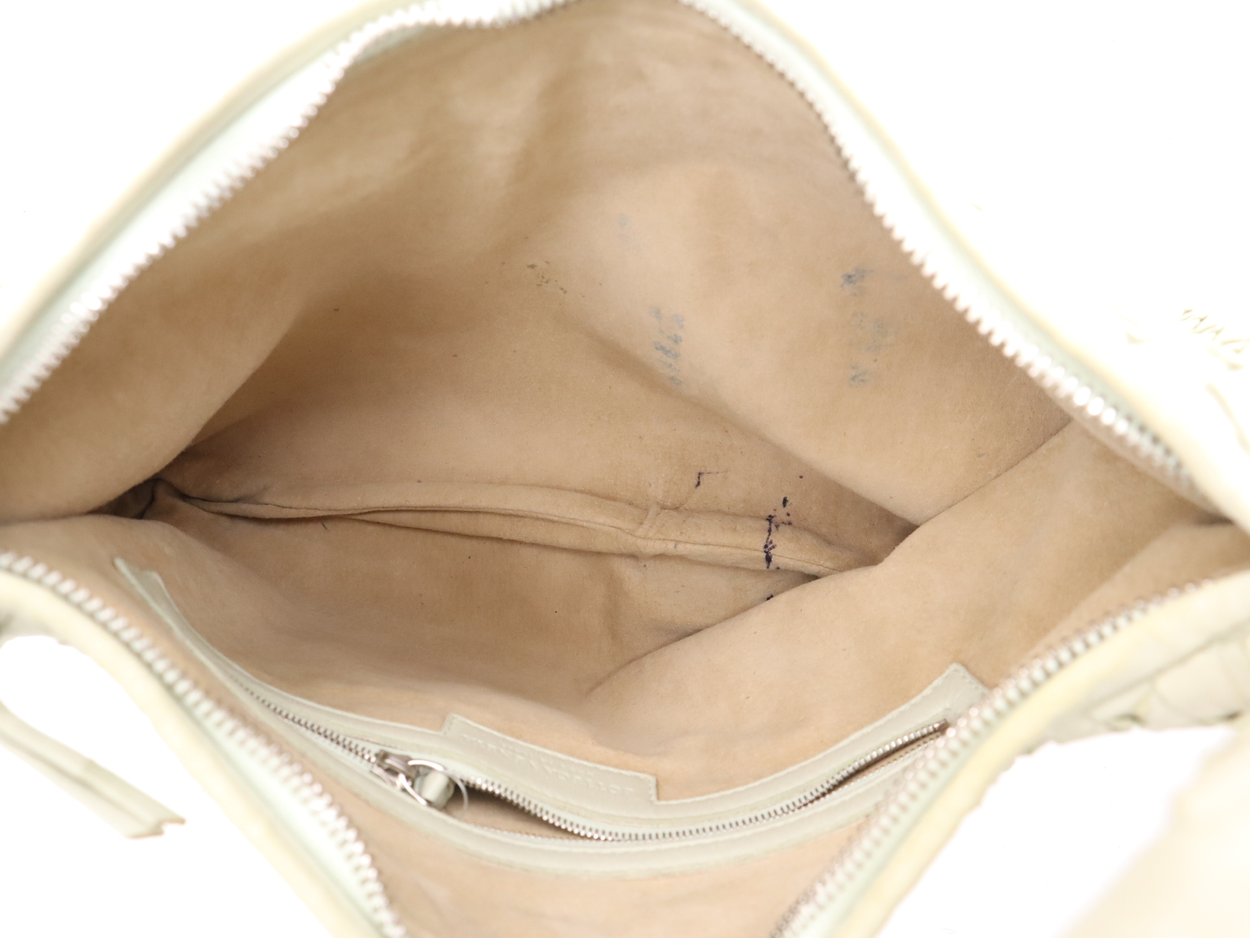 Lambskin Hobo Tote Bag, White, Silver Hardware — view 12
