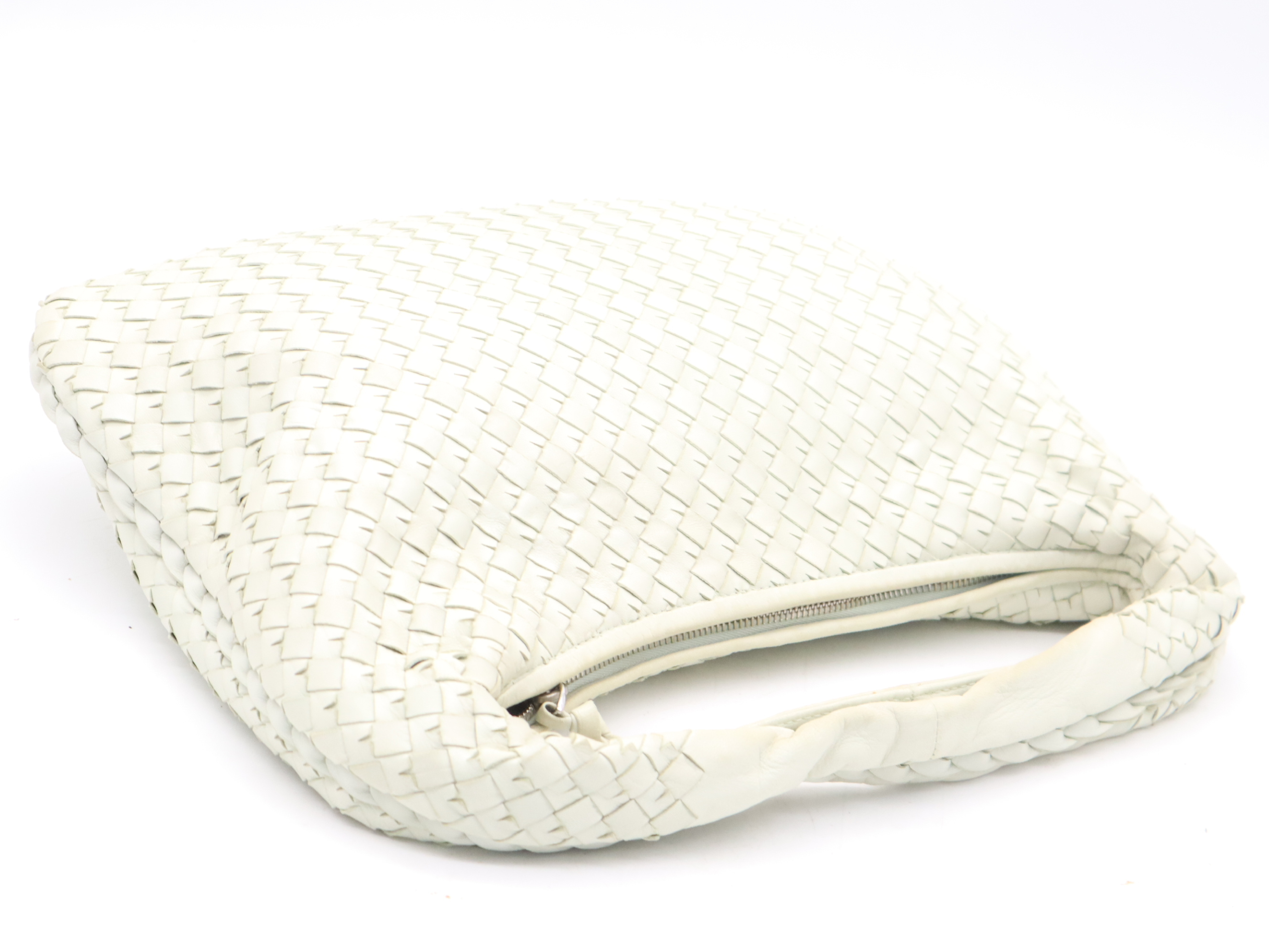 Lambskin Hobo Tote Bag, White, Silver Hardware — view 6