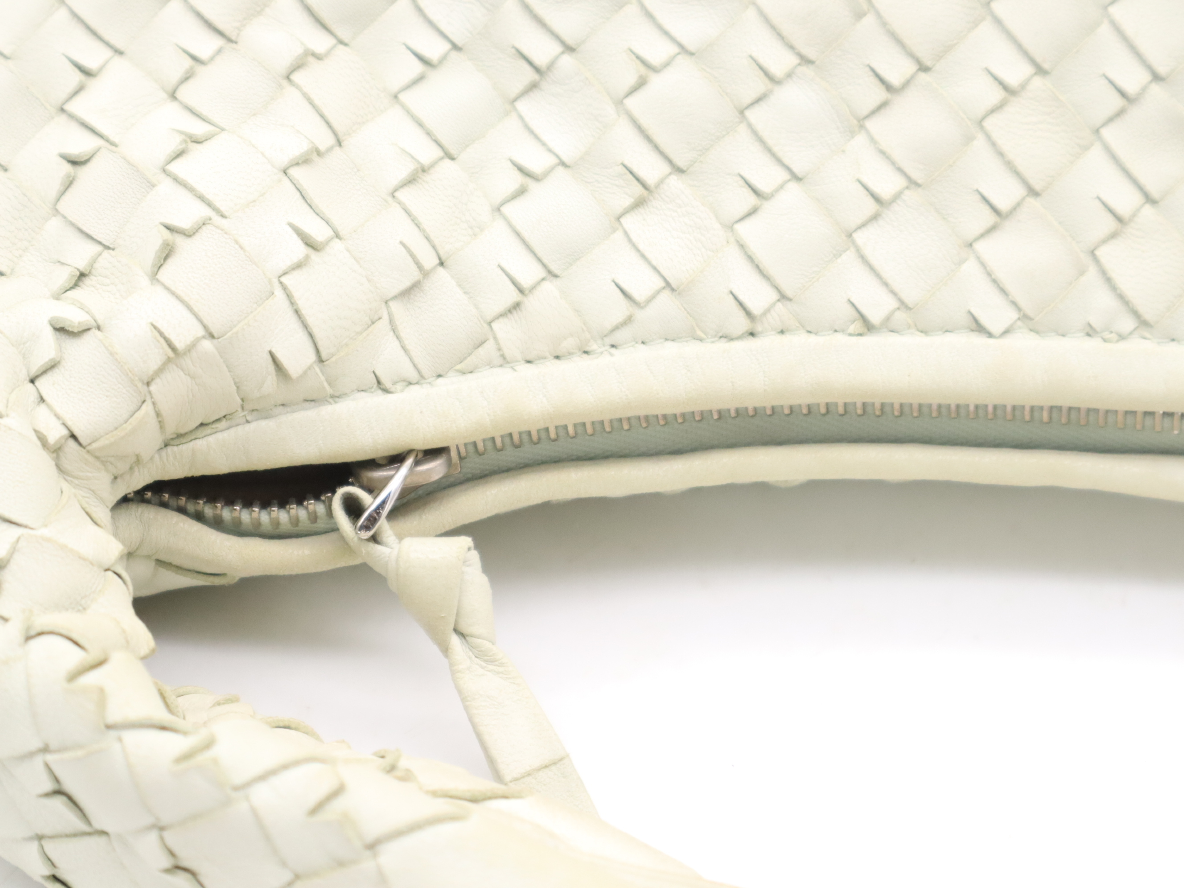 Lambskin Hobo Tote Bag, White, Silver Hardware — view 9