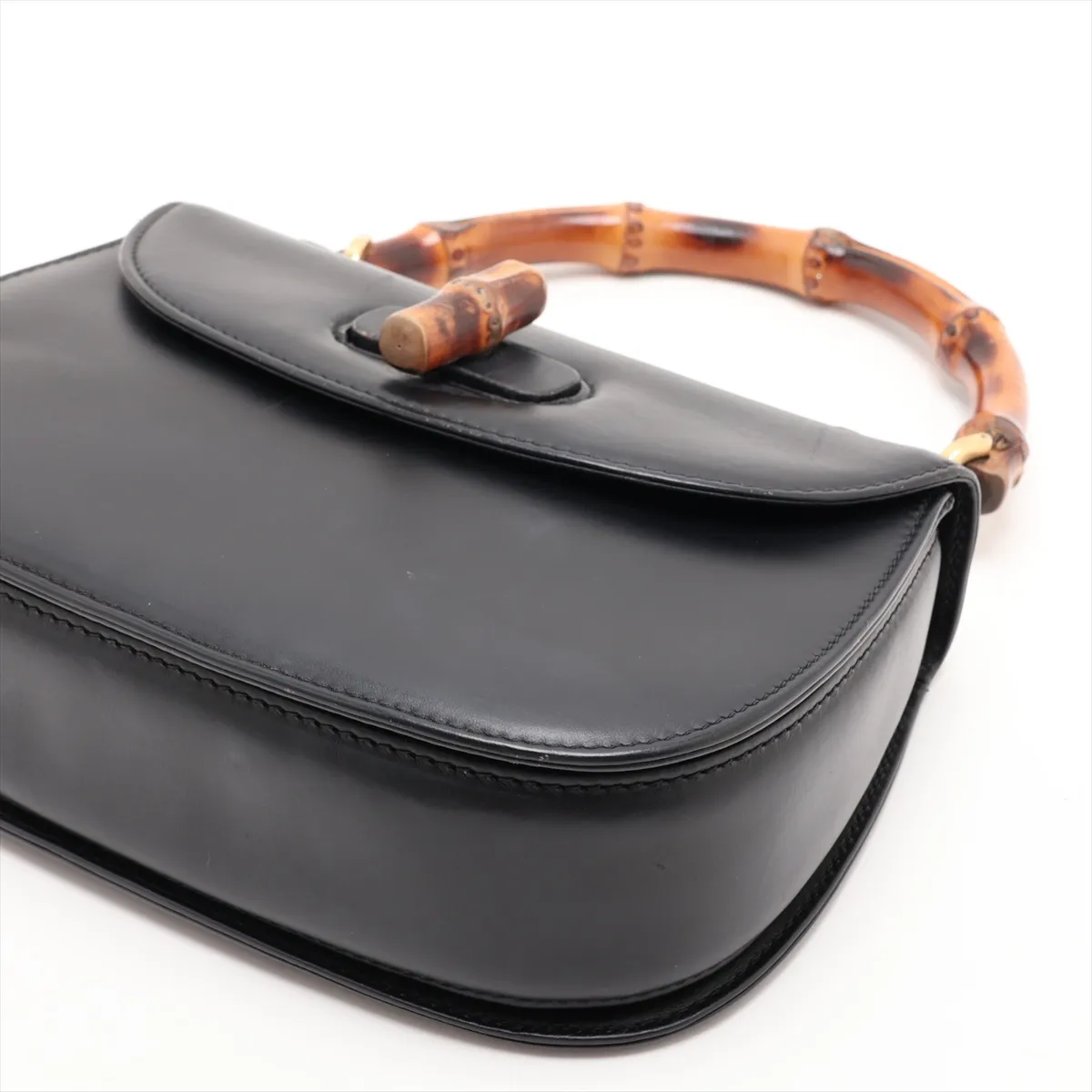 Bamboo Leather Handbag, Black — view 3