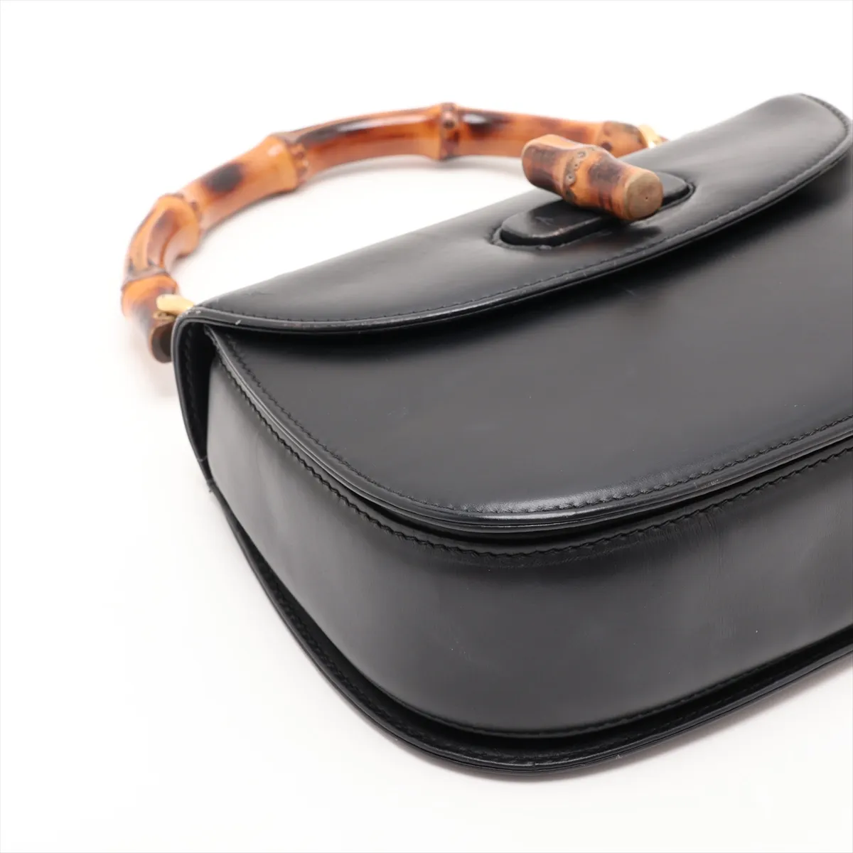 Bamboo Leather Handbag, Black — view 4