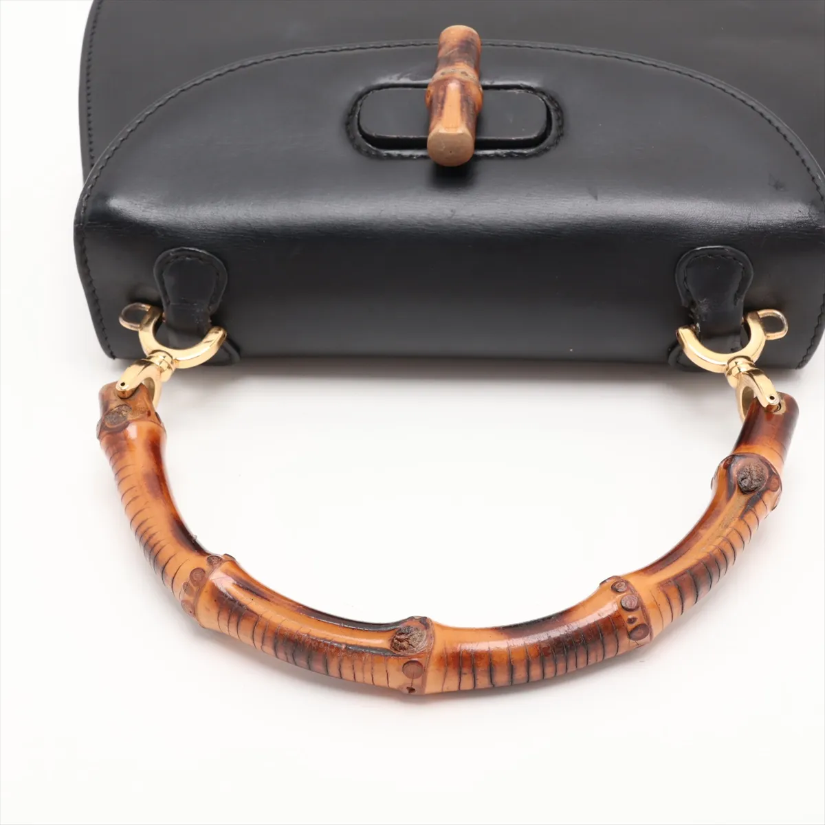 Bamboo Leather Handbag, Black — view 5
