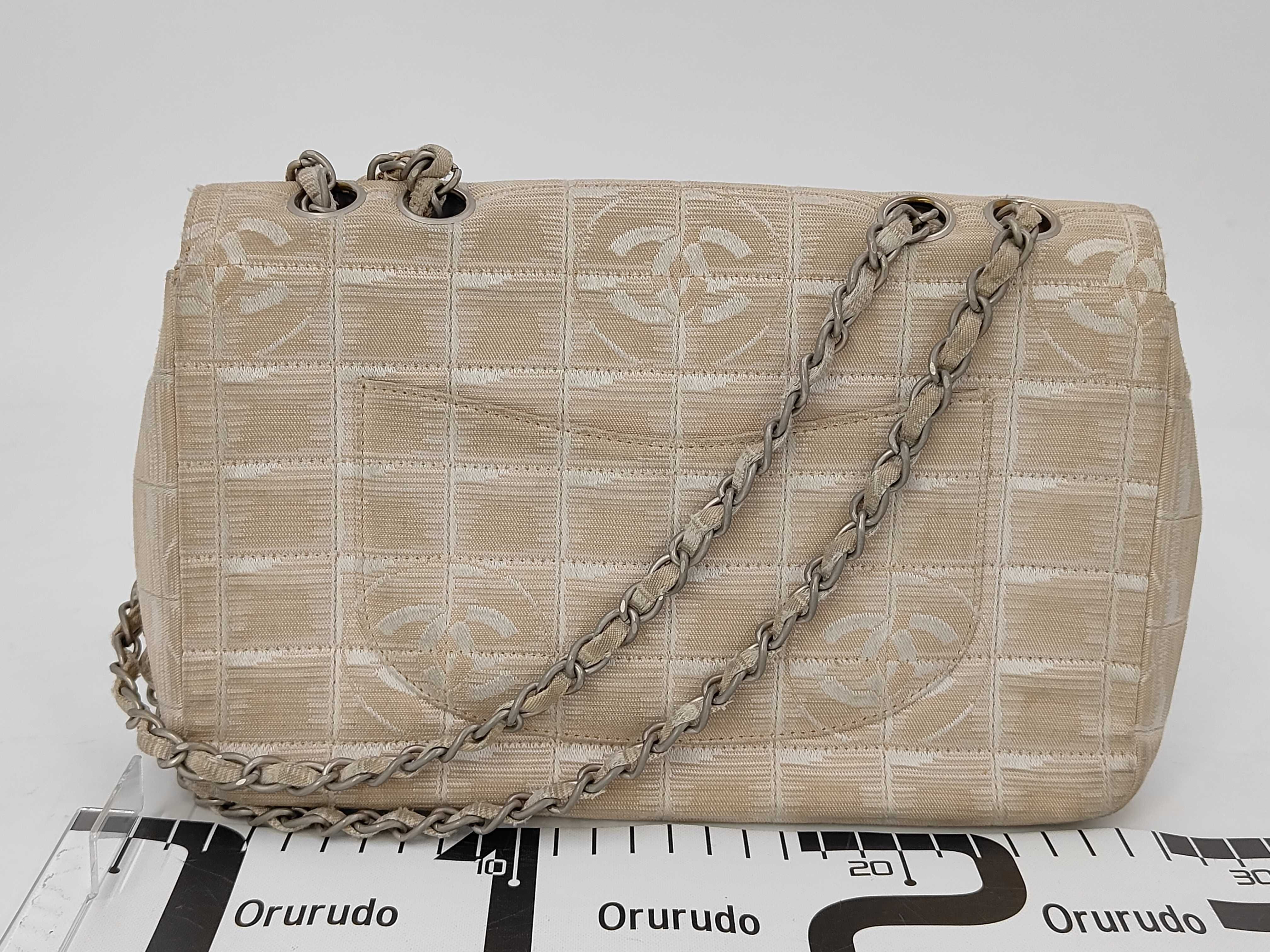 New Travel Line Nylon Single Flap Double Chain Bag, Beige, Silver Hardware, 7716922 (Serial Number 7-series), Shoulder Bag — view 2