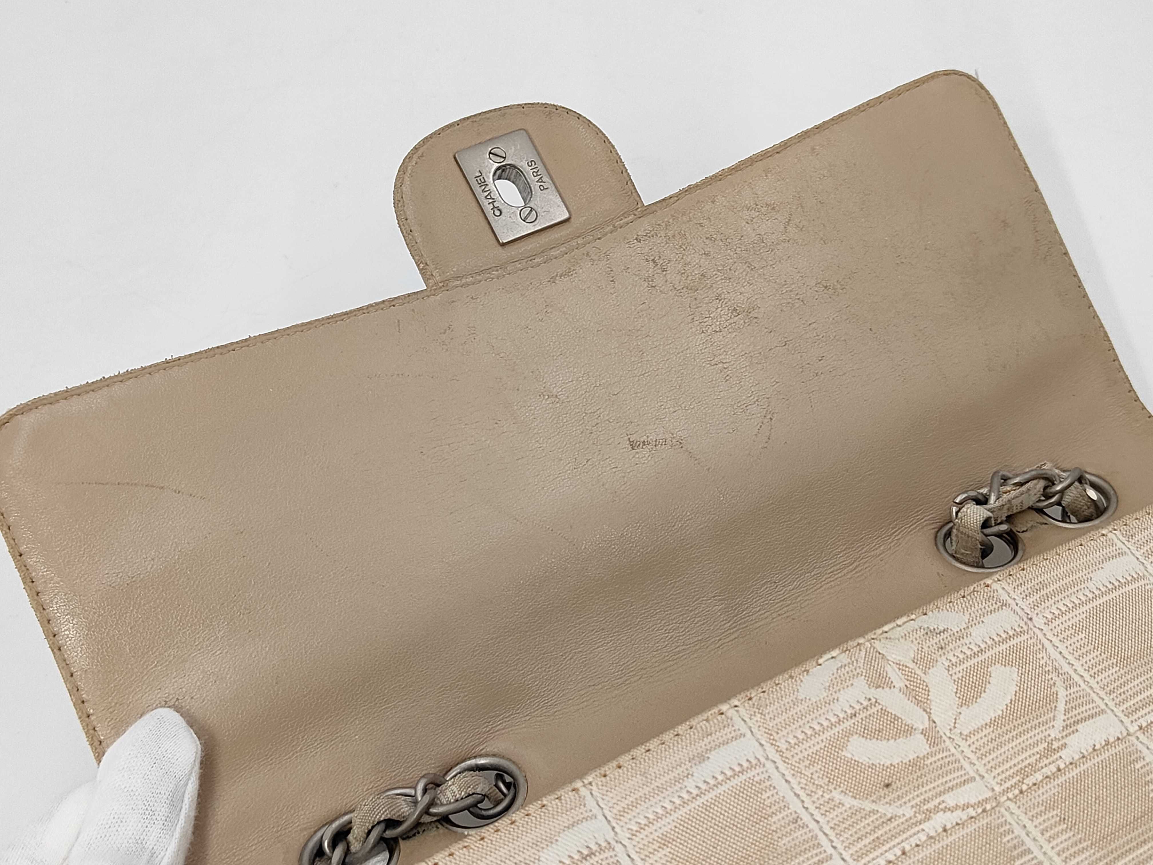 New Travel Line Nylon Single Flap Double Chain Bag, Beige, Silver Hardware, 7716922 (Serial Number 7-series), Shoulder Bag — view 11