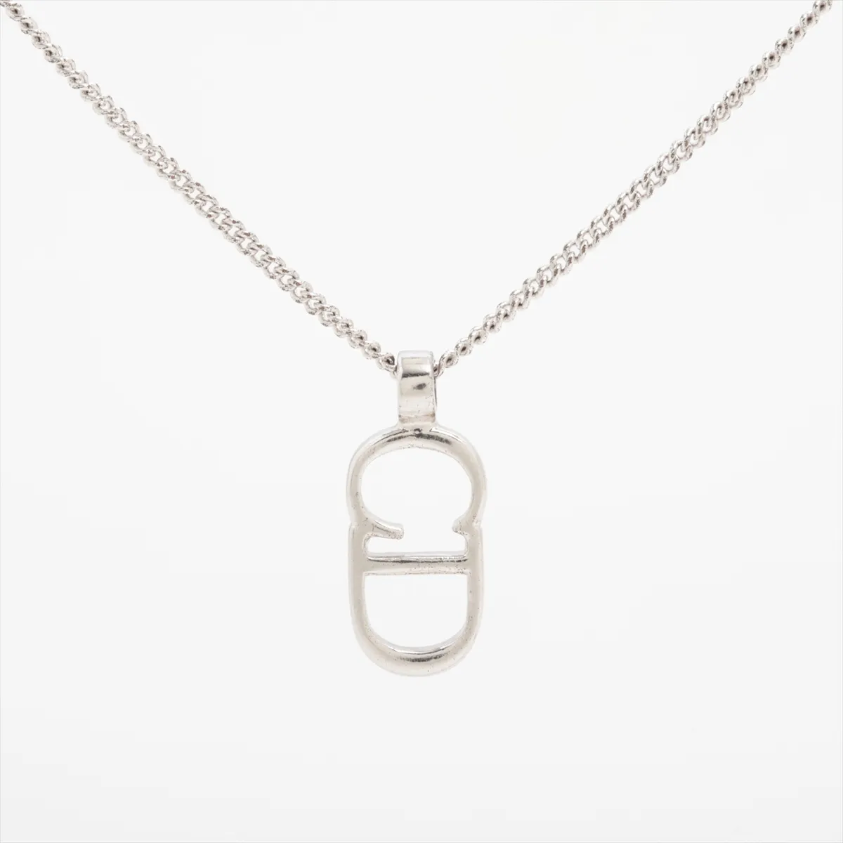CD logo necklace, metal, silver, dents, — view 2